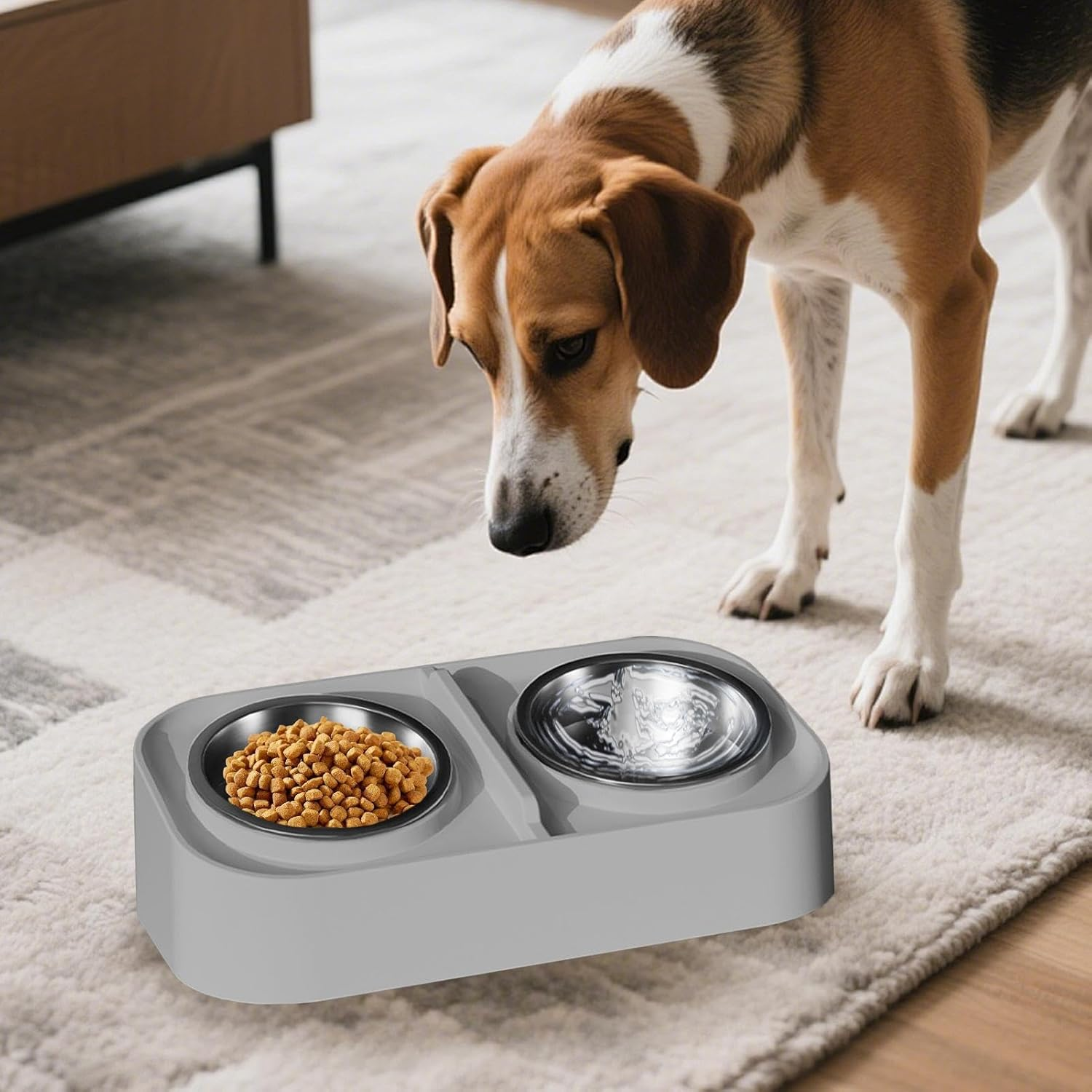 Cat Food and Water Bowl Set - Double Cat Raised Food Bowl,Non-Slip Base Spill-Proof Tall Feeder for Kitten Puppy Feeding Drinking City Living Apartment Pet Travel