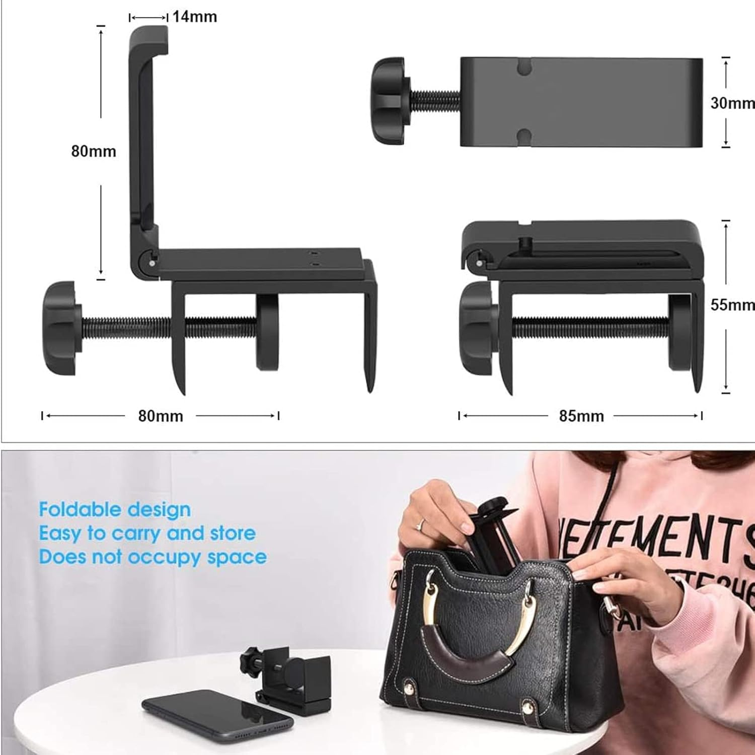 Headphone Holder, Necomi under Desk Headphone Stand Foldable Gaming Headset Hanger Mount Universal Metal Earphone Holder Hook image number 3