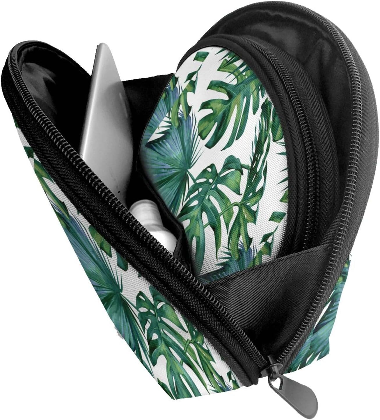 Cozimangoe Coin Pouch Makeup Bags Set, 2 Piece Shell Shape Cosmetic Bag with Pockets for Daily Travel Handbag Lipstick Keys Toiletry, Personalized Tropical Palm Leaves 1 image number 3