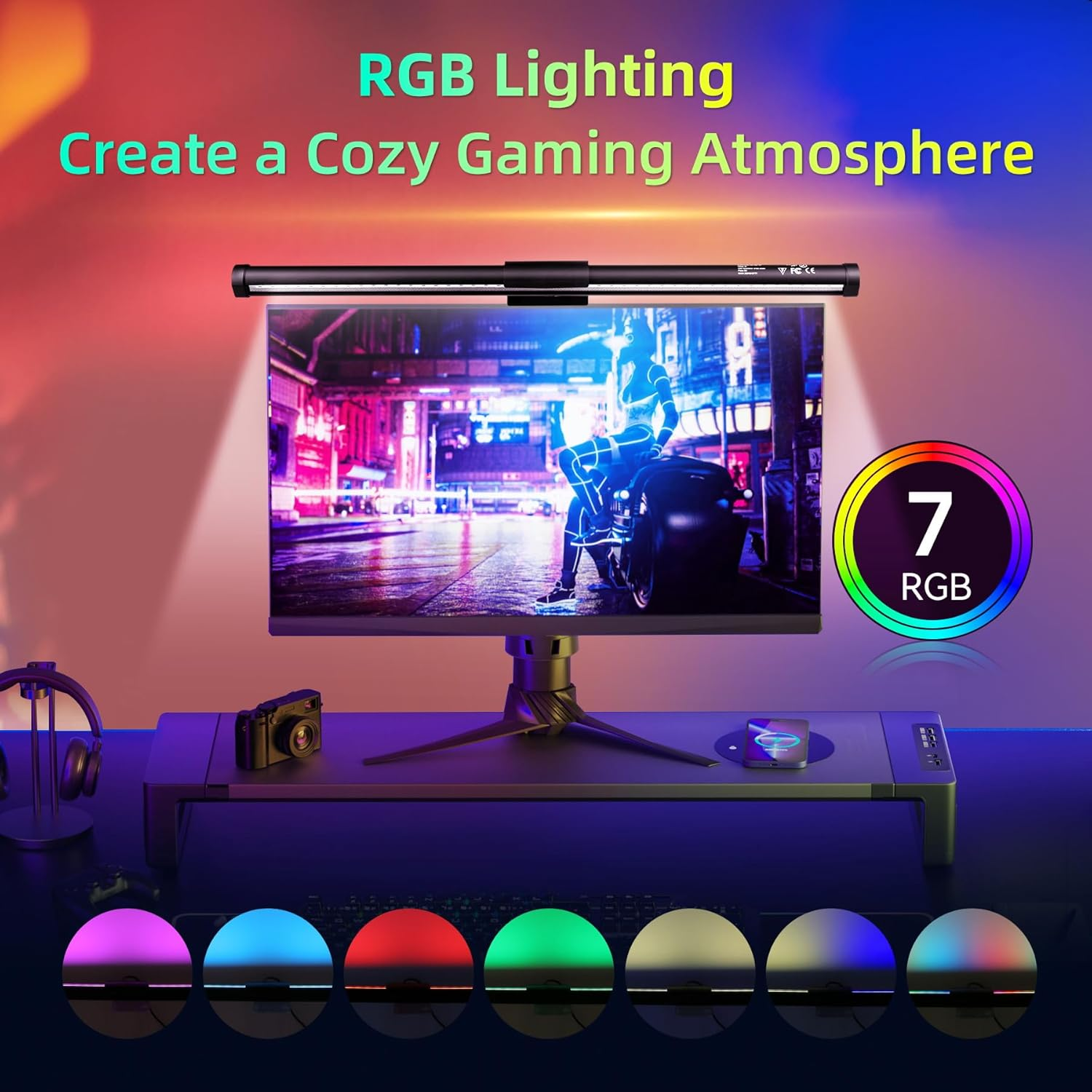 Monitor Light Bar 44CM Computer Screen Light Bar 5W RGB Mode 7 Colours USB Powered Gaming Desk Lamp3 Colour Temperature (3000K-6500K) and Brightness Adjustment for Home Indoor, Work, Study Lighting image number 3