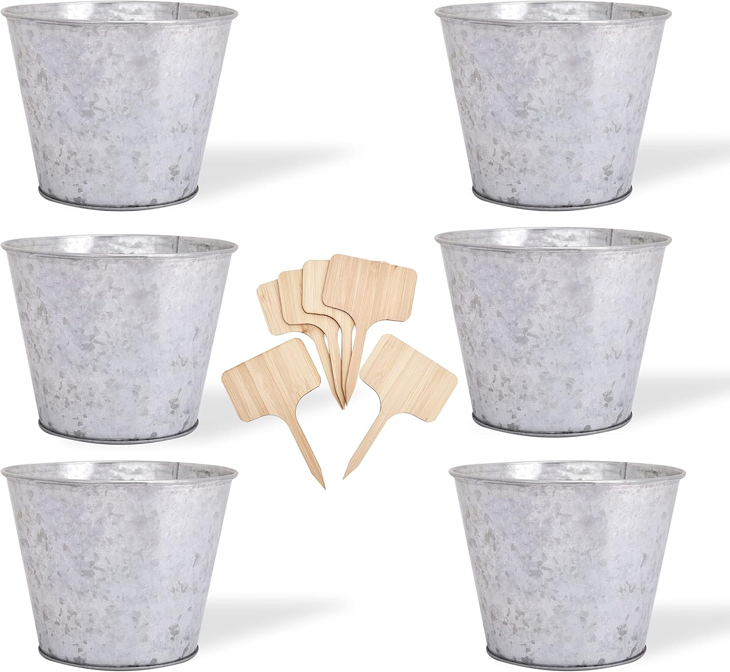 Katai Galvanized Metal Buckets - 6 Pack - Steel Planter Pots for Flowers, Plants, Decor, Home Organization, Weddings - Complete with 6 Labels image number 3
