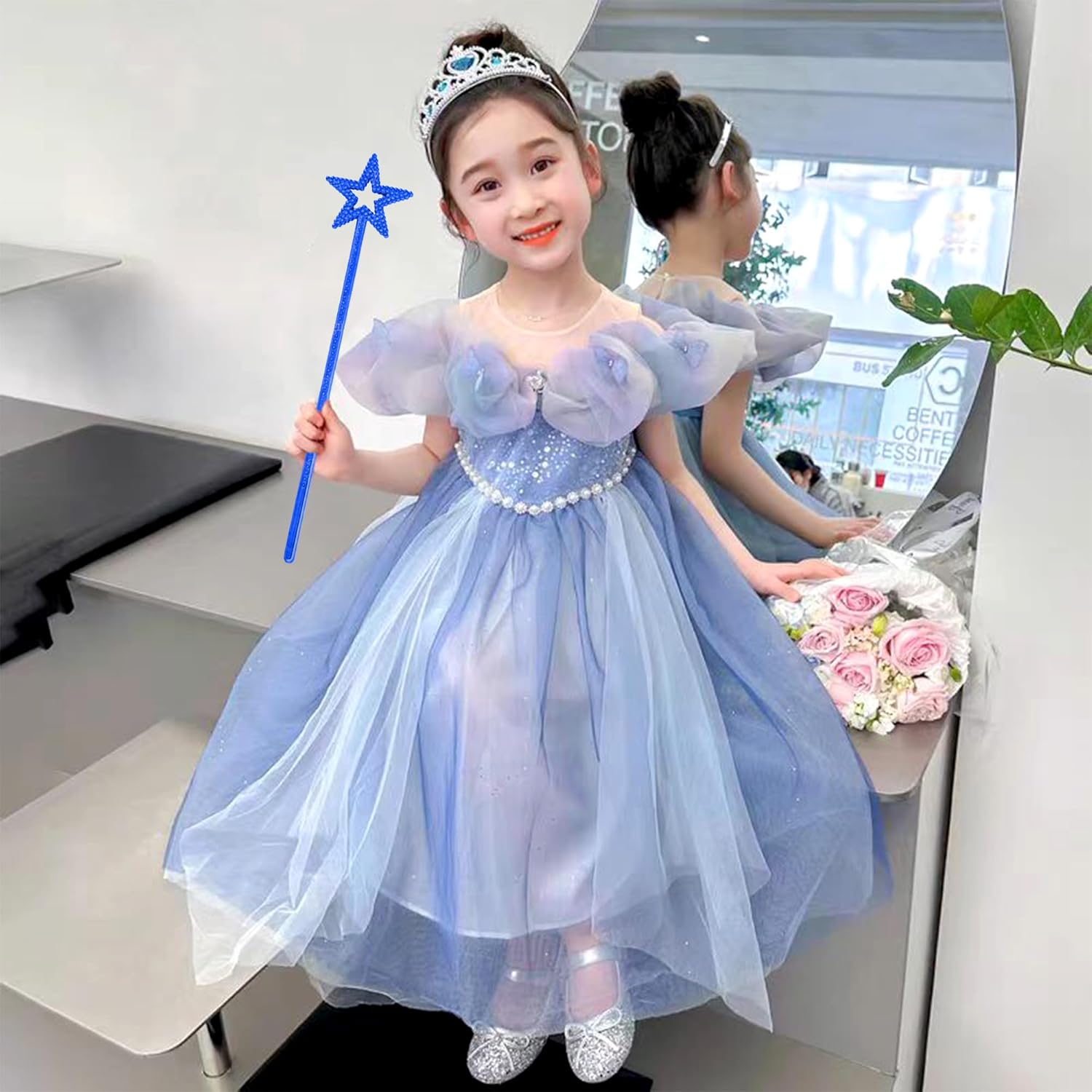 MYUBWTF Silver 13 Inches Star Wand Elf Baton Angel Star Magic Wand image number 2