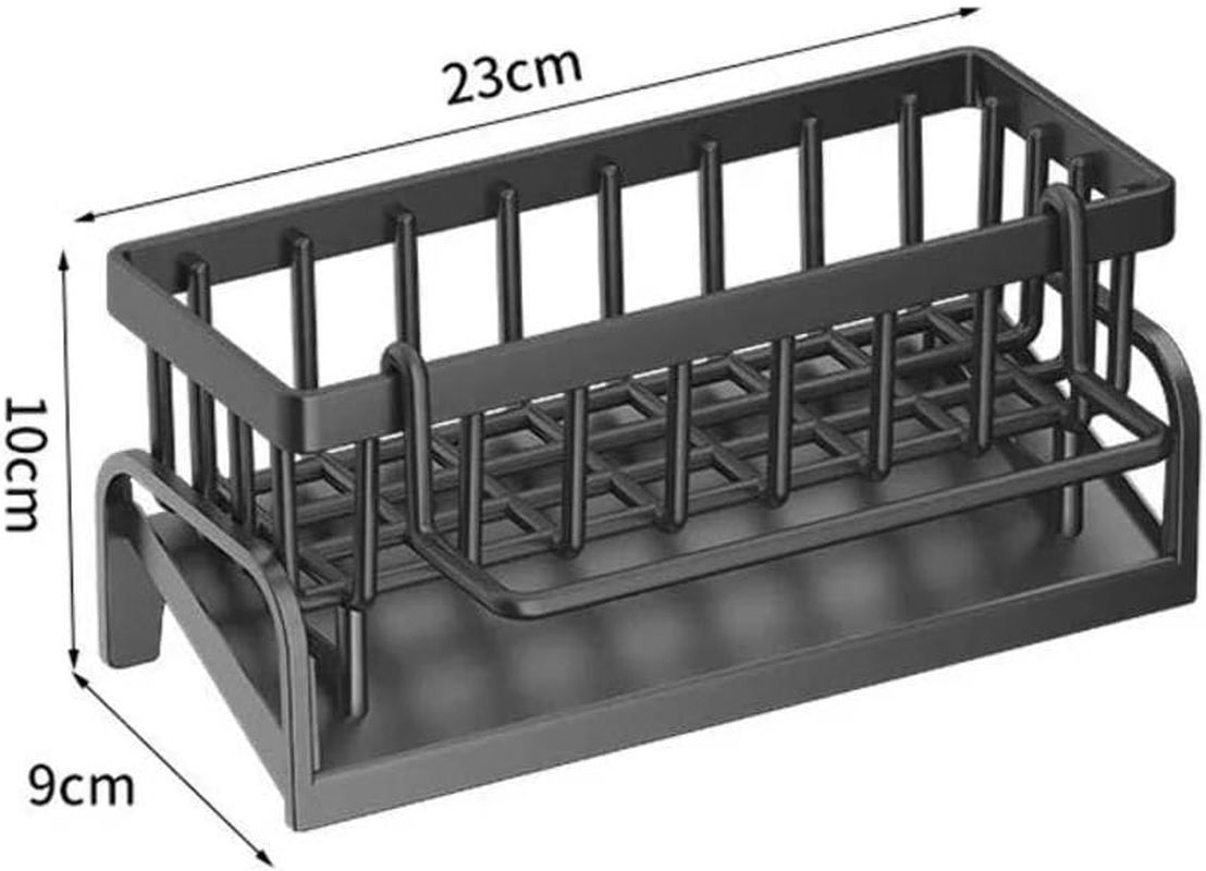 Carbon Steel Kitchen Sink Organizer with Self-Draining Drainage Tray, Sponge Holder, Towel & Mop Holder, Black Kitchen Organizer with Hook, Super Kitchen & Bathroom Accessories image number 4