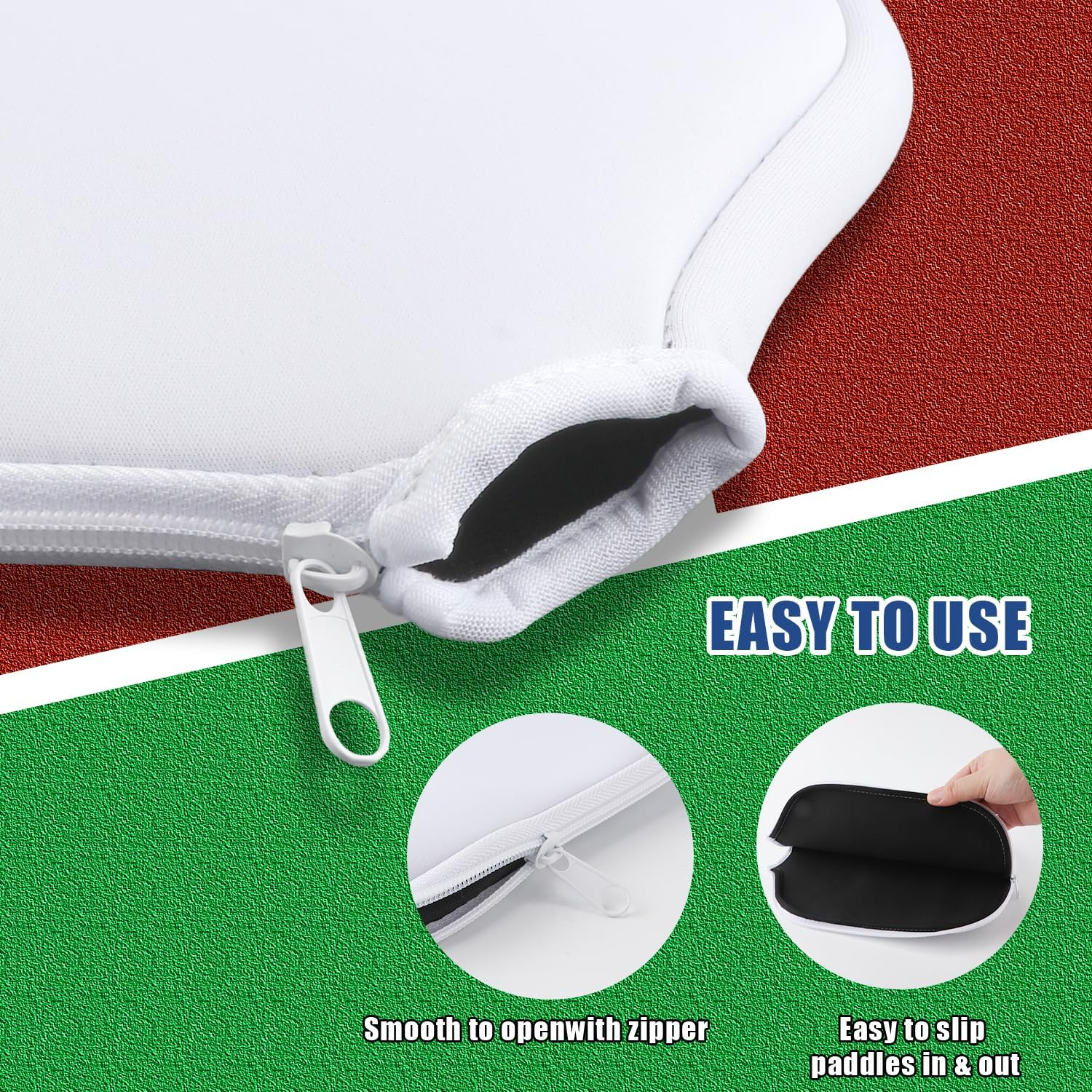 PEUTIER 2Pcs Pickleball Paddle Covers, Waterproof Neoprene Pickle Ball Covers Protective Pickleball Racket Holder Sleeve with Zipper Fits Most Paddle Racket (White) image number 2