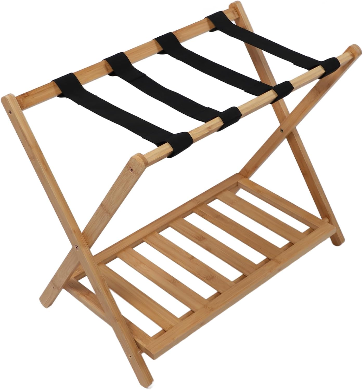 Wooden Luggage Rack with Storage Folding Suitcase Stand Quick Assembly - Home/Storage & Organisation/Clothing & Wardrobe Storage