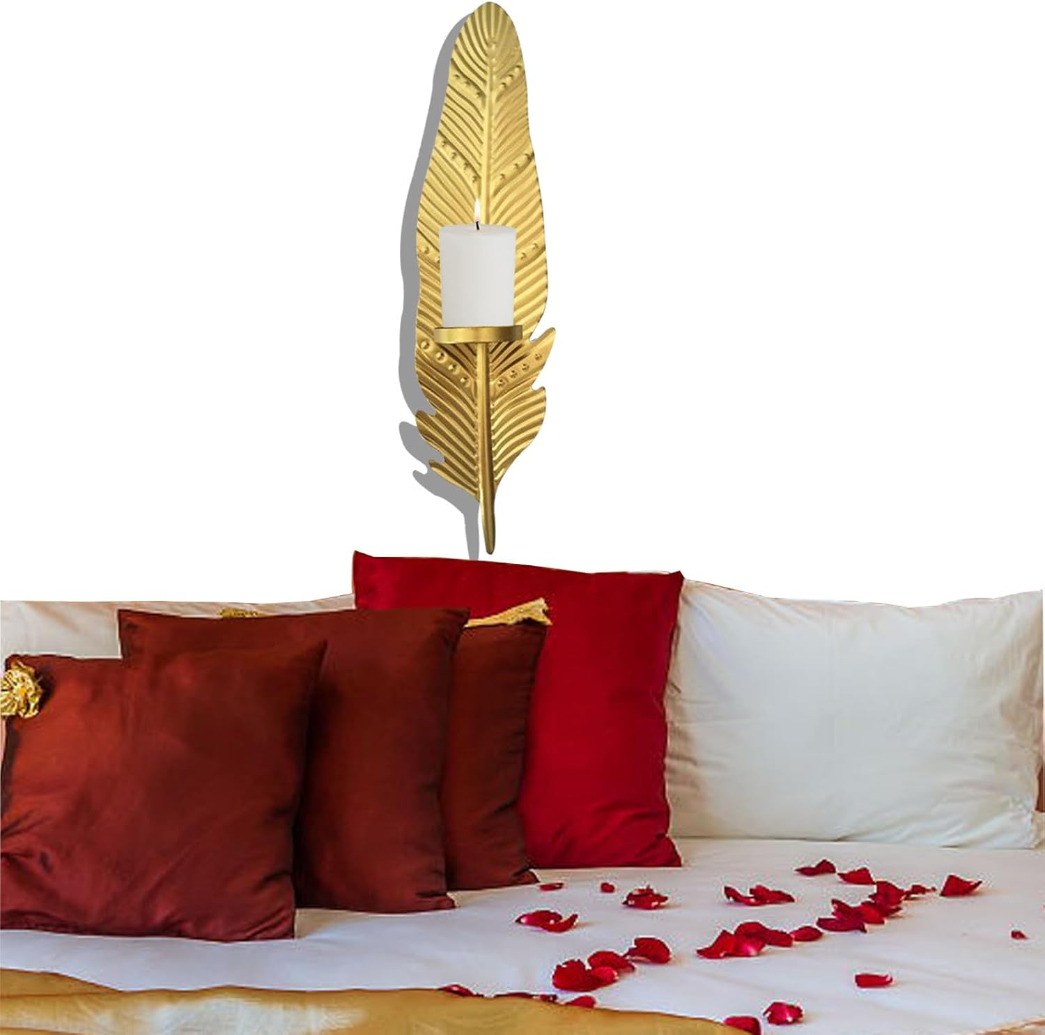 Golden Leaf Wall Sconces Candle Holders - Wrought Iron Tea Light Holder | Wrought Iron Wall Art Decorations, for Bathroom, Living Room, Dining Room, Patio, Weddings, Events (1Pcs) image number 5