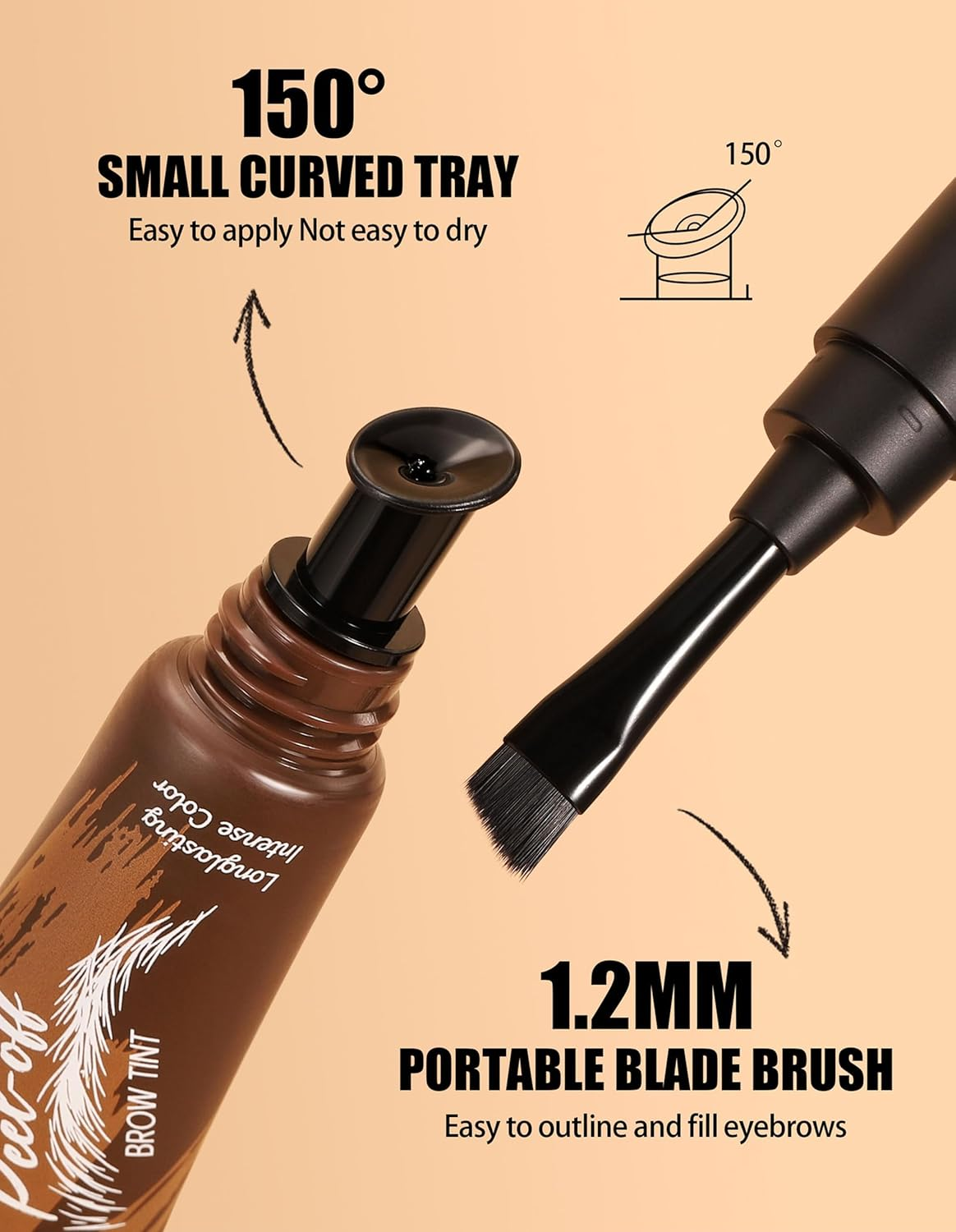 Erinde Peel off Tattoo Eyebrow Gel, Long Lasting & Waterproof Eyebrow Tinted Stain, Smudge Proof Transfer-Proof Brow Gel, Matte Natural Brow Tint Cream, Eye Brow Dye Makeup for Women with Brush, 02 - 02 image number 4