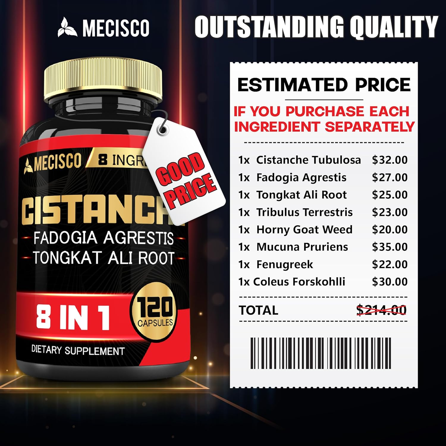 8In1 Cistanche Tubulosa Supplement Added Fadogia Agrestis, Tongkat Ali, Tribulus, Horny Goat Weed, Mucuna Pruriens, Fenugreek, Coleus Forskohlii - 120 Capsules image number 4