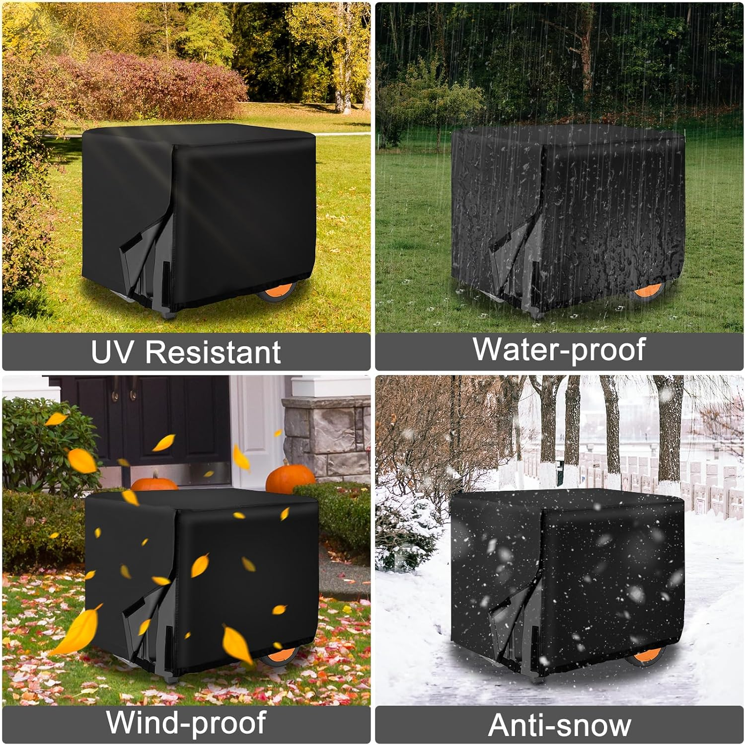 Generator Cover, 600D Waterproof Universal Generator Cover, Heavy Duty 38 X 28 X 30 Inch Outdoor Generator Covers, Suitable for 5500-15000Watt, Black image number 2