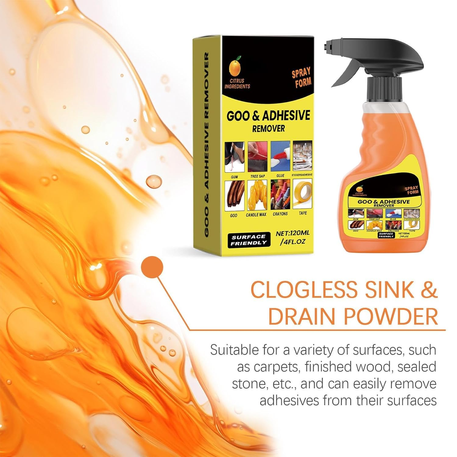 Goo & Adhesive Remover, 120Ml Multifunctional & Powerful Glue Remover, Tape Removal Spray Liquid for Glass, Metal, Tiles, Wood Products image number 4