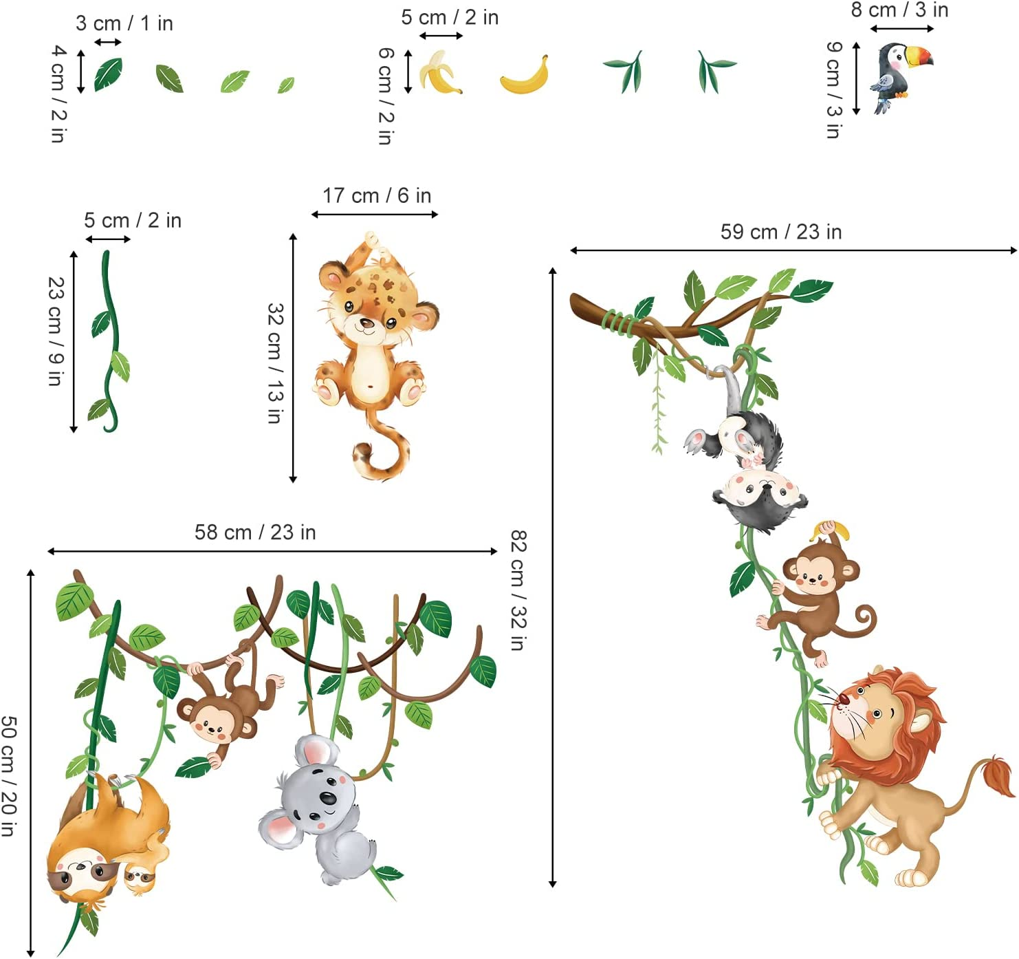 Decalmile Jungle Animals Climbing Tree Wall Decals Monkey Lion Koala Tiger Wall Stickers Baby Nursery Kids Room Living Room Home Decor image number 4