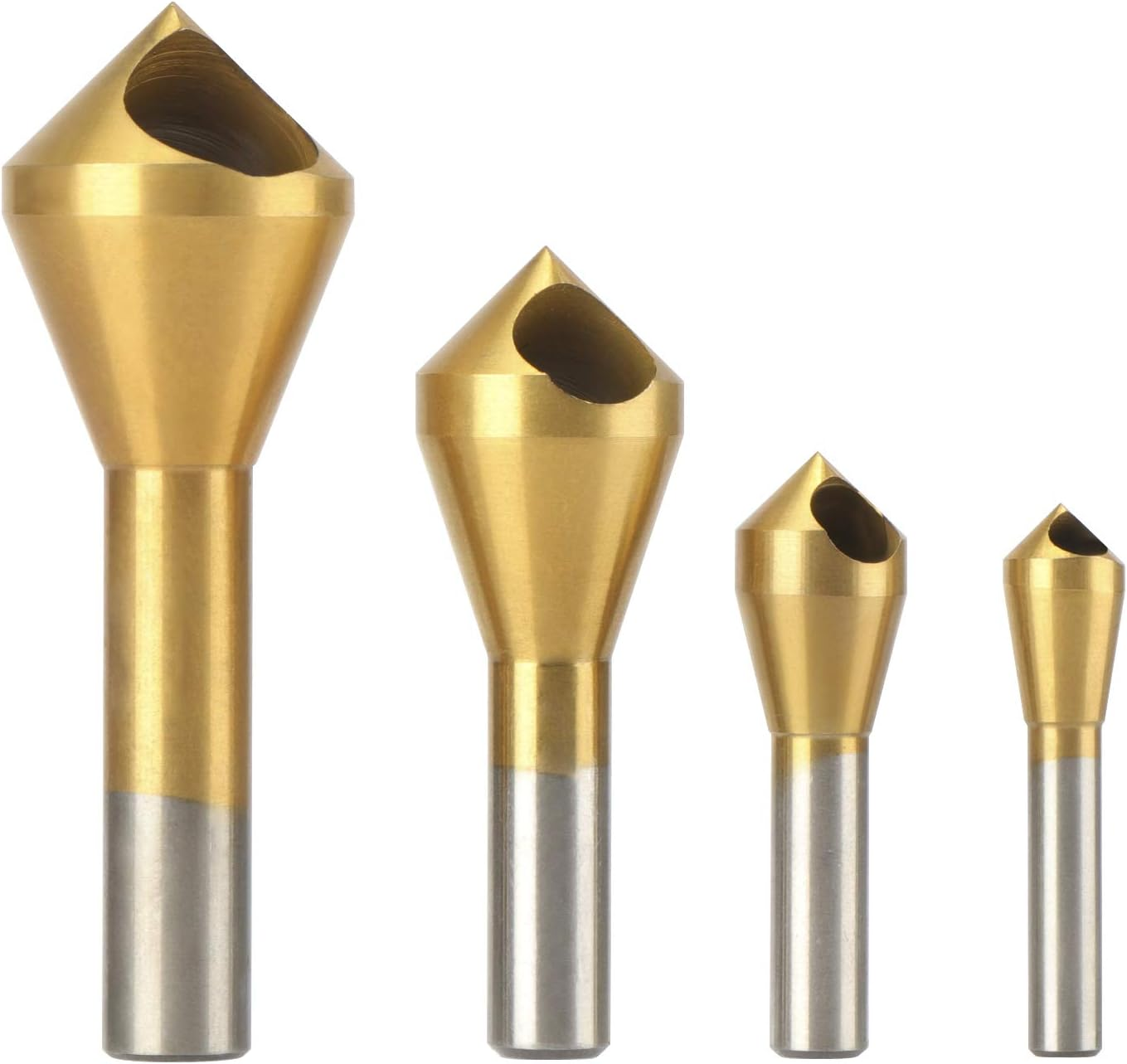 OCGIG 4Pcs Countersink Chamfer Tool HSS(4241) Titanium Coated Deburring Tool Set Metal Wood Drill Bits