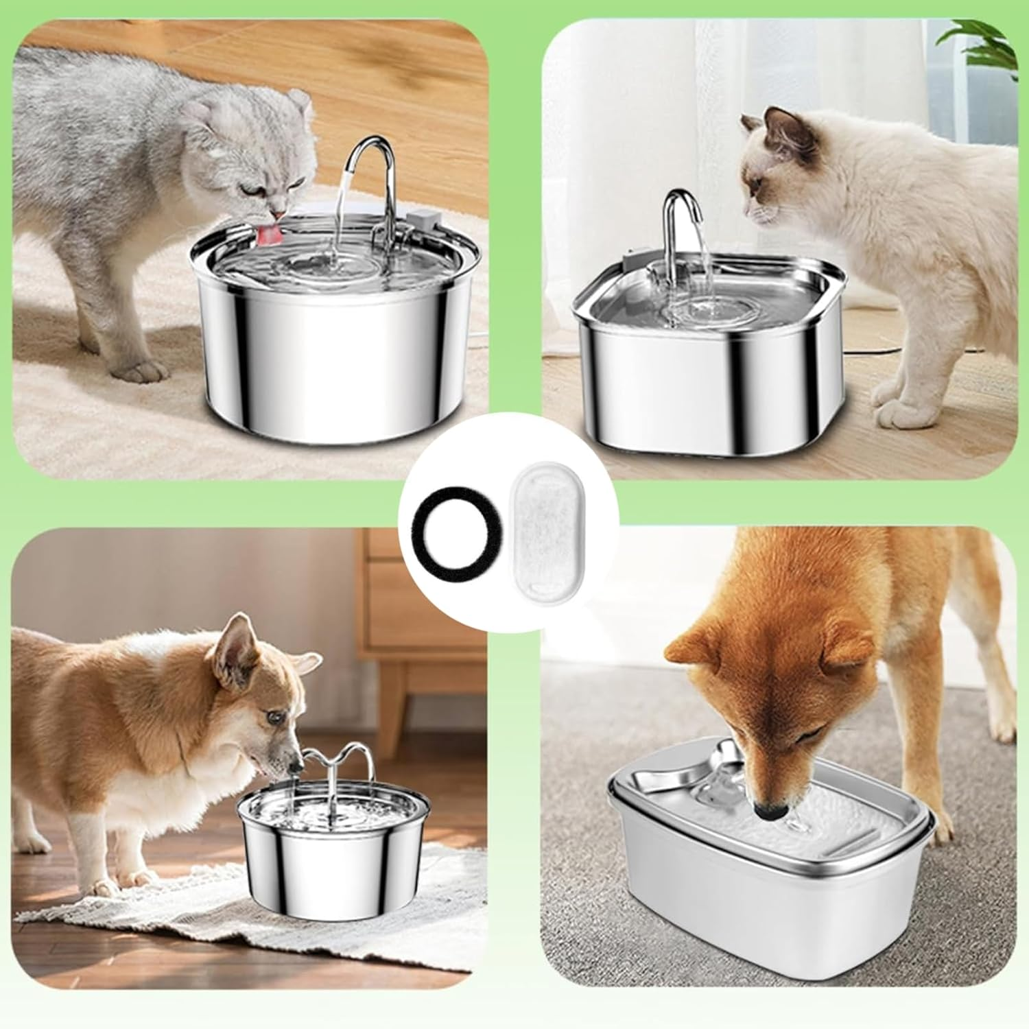Luojinluoda Cat Water Fountain Filters - 16 Pack Premium Pet Water Fountain Filter Replacement for Stainless Steel 67Oz/2L Pet Drinking Fountain, Includes 8+8 Pack Dog Drinking Filters for Puppys image number 1
