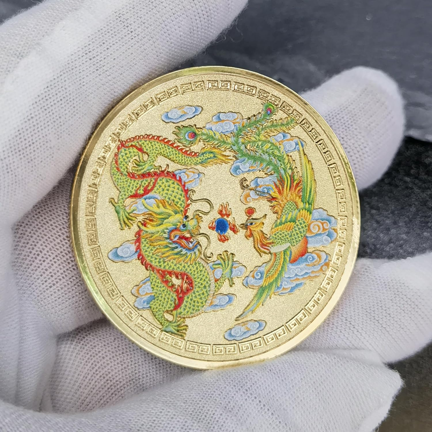 Chinese Mythical Creature Dragon Phoenix Attract Fortune Lucky Coin Lottery Tickets Scratcher Tool Good Luck Charms Challenge Coin image number 4