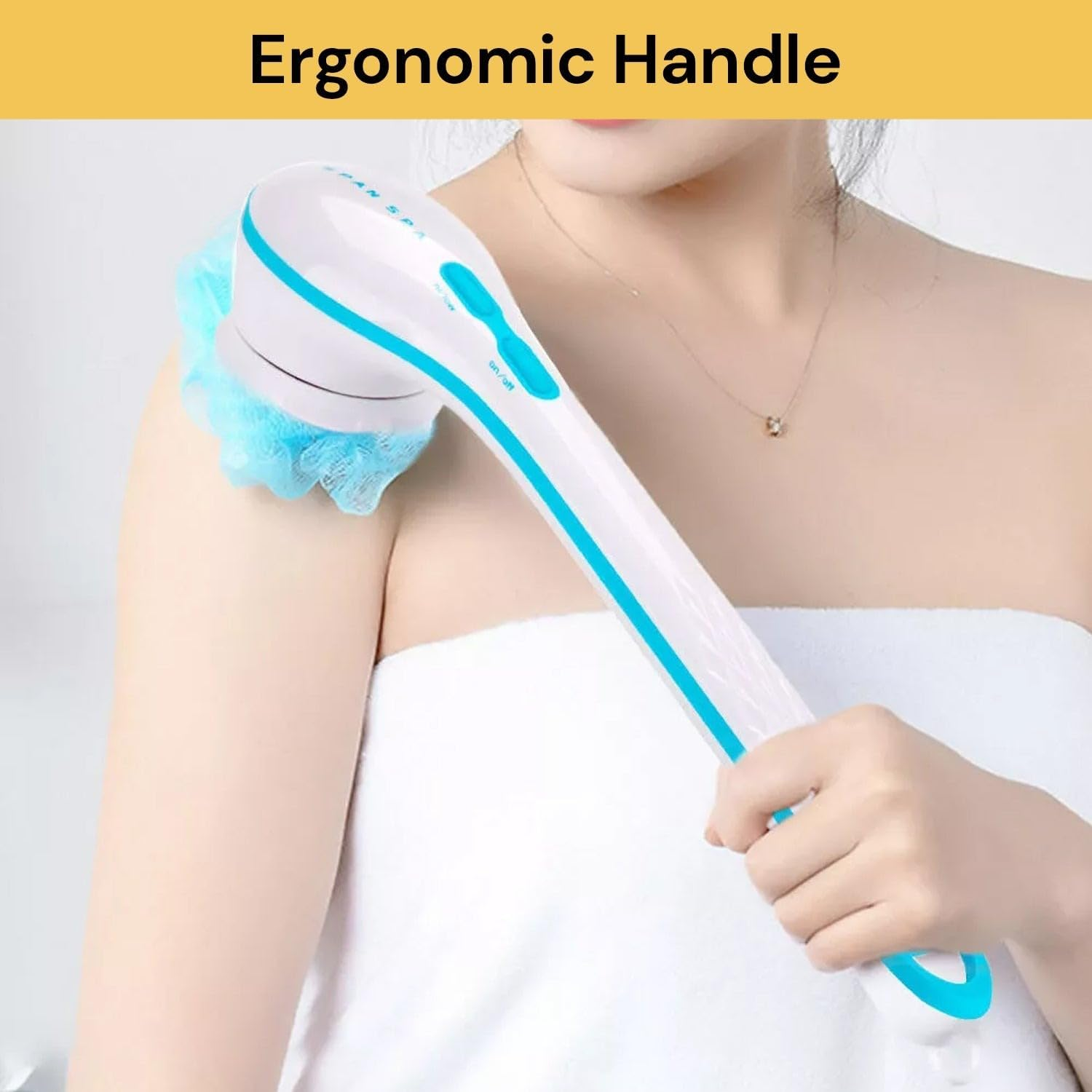 EZONEDEAL Waterproof Electric 5 in 1 Spin Spa Long Handle Spinning Electric Brush Shower Massager with 5 Spa Attachments Cleanse & Pamper Your Body Massager, Body Scrub Cleansing Shower Sponge Brush image number 5