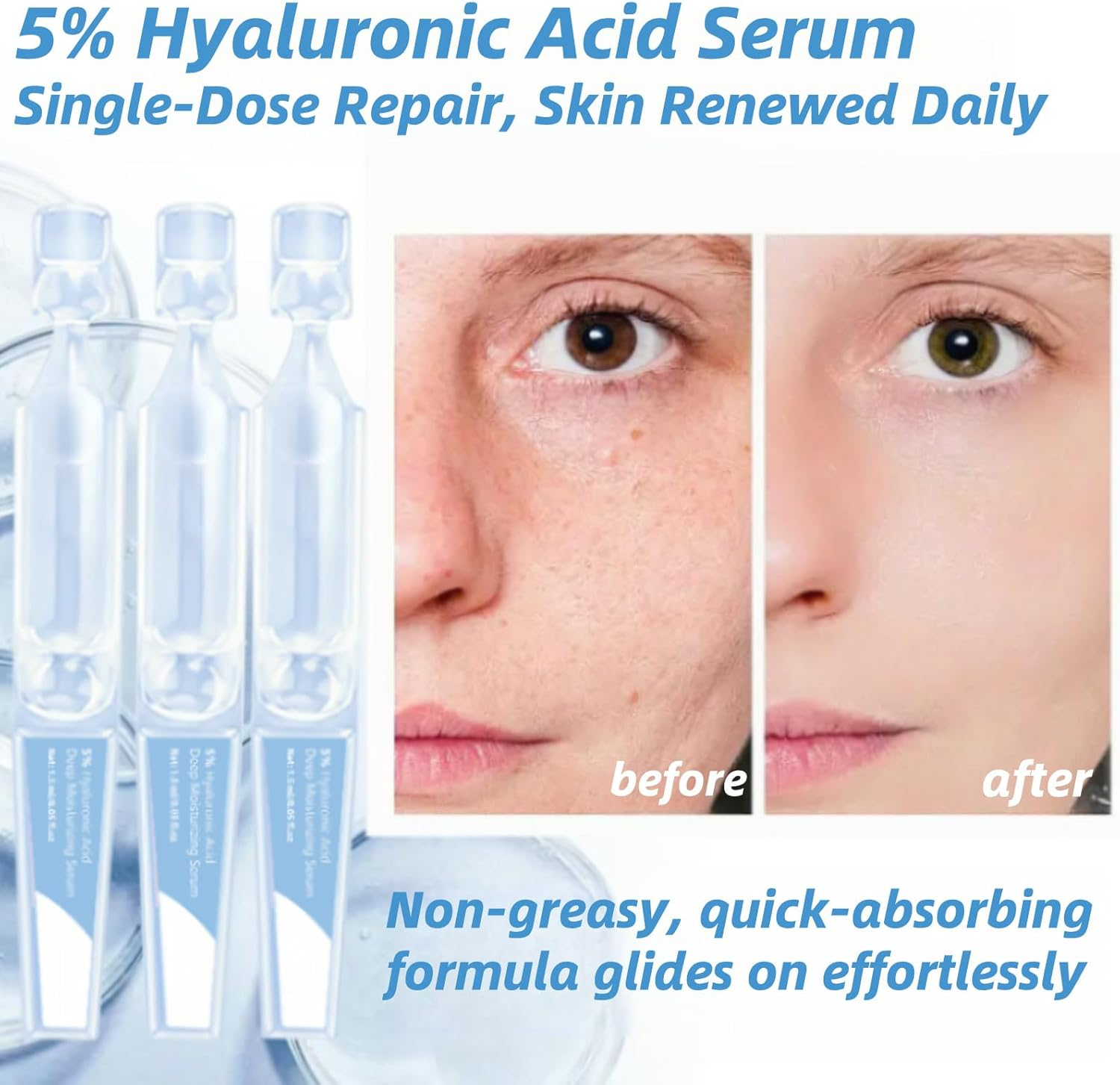 5% Hyaluronic Acid Serum, Deep Hydration & Skin Barrier Support, 30Pcs Single-Use Serums, Fast Absorbing Anti-Wrinkle Face Serum image number 4