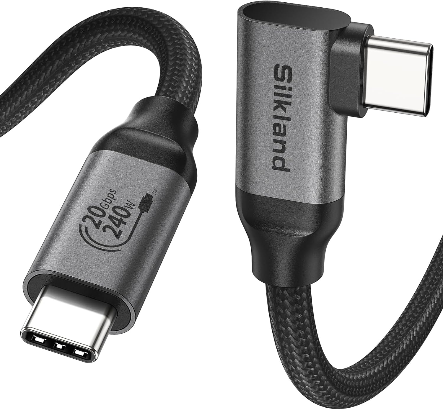 Silkland USB C Monitor Display Cable Right Angle 2M, 5K/4K@60Hz 8K@30Hz 90 Degree USB C 3.2 Gen 2X2 Video Cable, 20Gbps Data Transfer, 240W Fast PD Compatible for Macbook, Tablet, Mac Studio image number 1