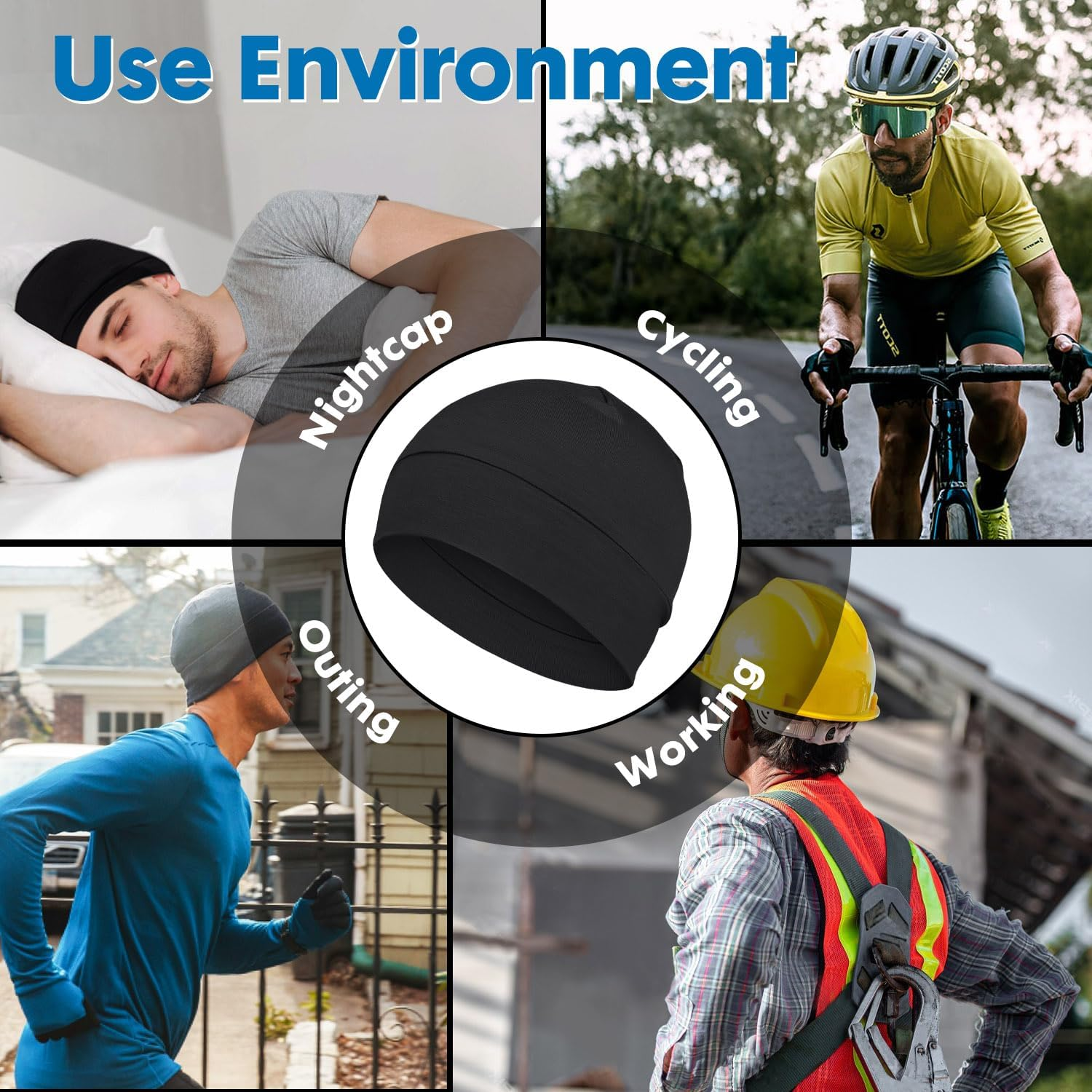 Focuscare 2Pcs/4Pcs 100% Viscose Beanies for Men Women Helmet Liner Lightweight Sleeping Cap for Chemo Hair Loss