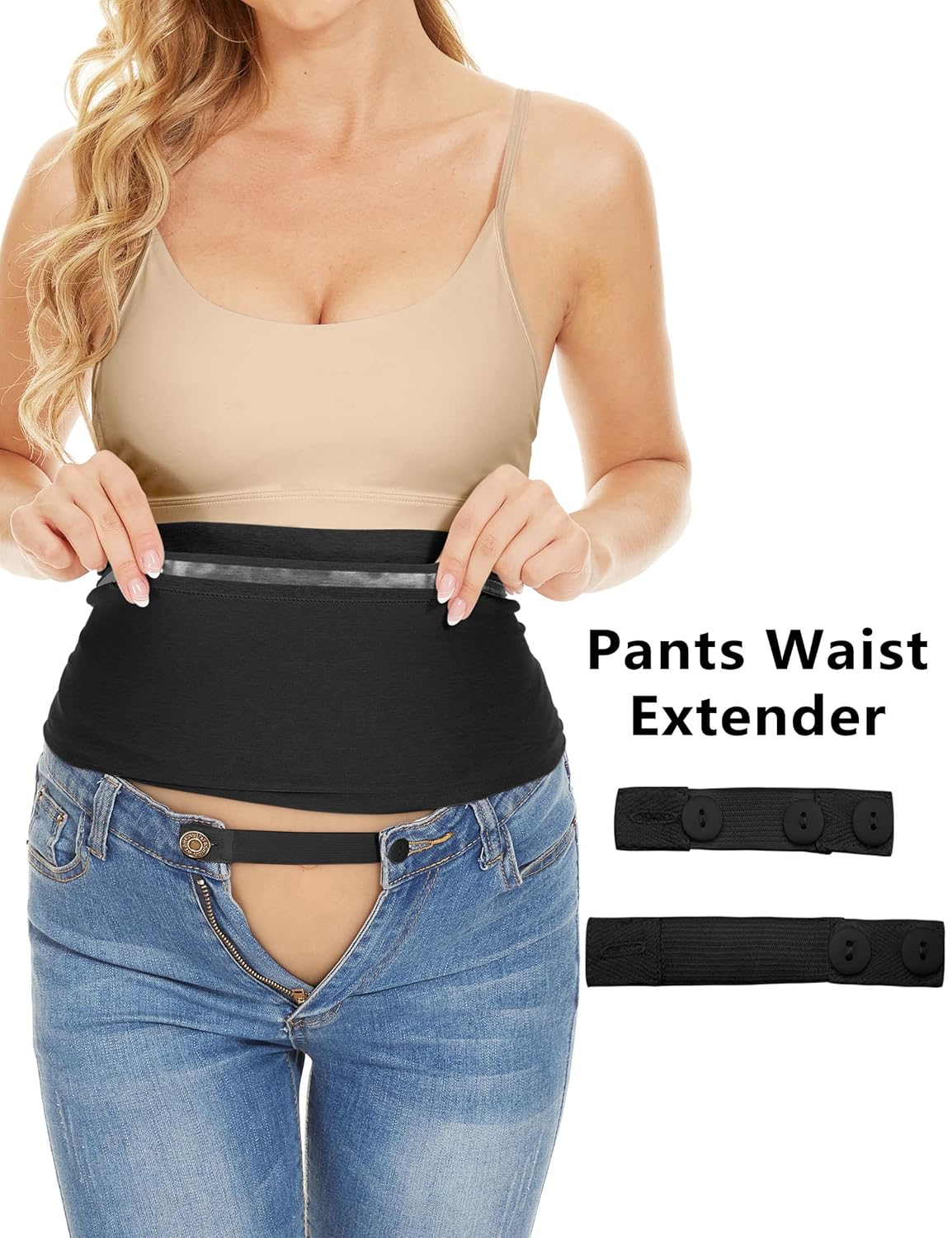 Rheane plus Size Maternity Belly Band, Pregnancy Band for Pants Clothes (Black+Black XXL) image number 5