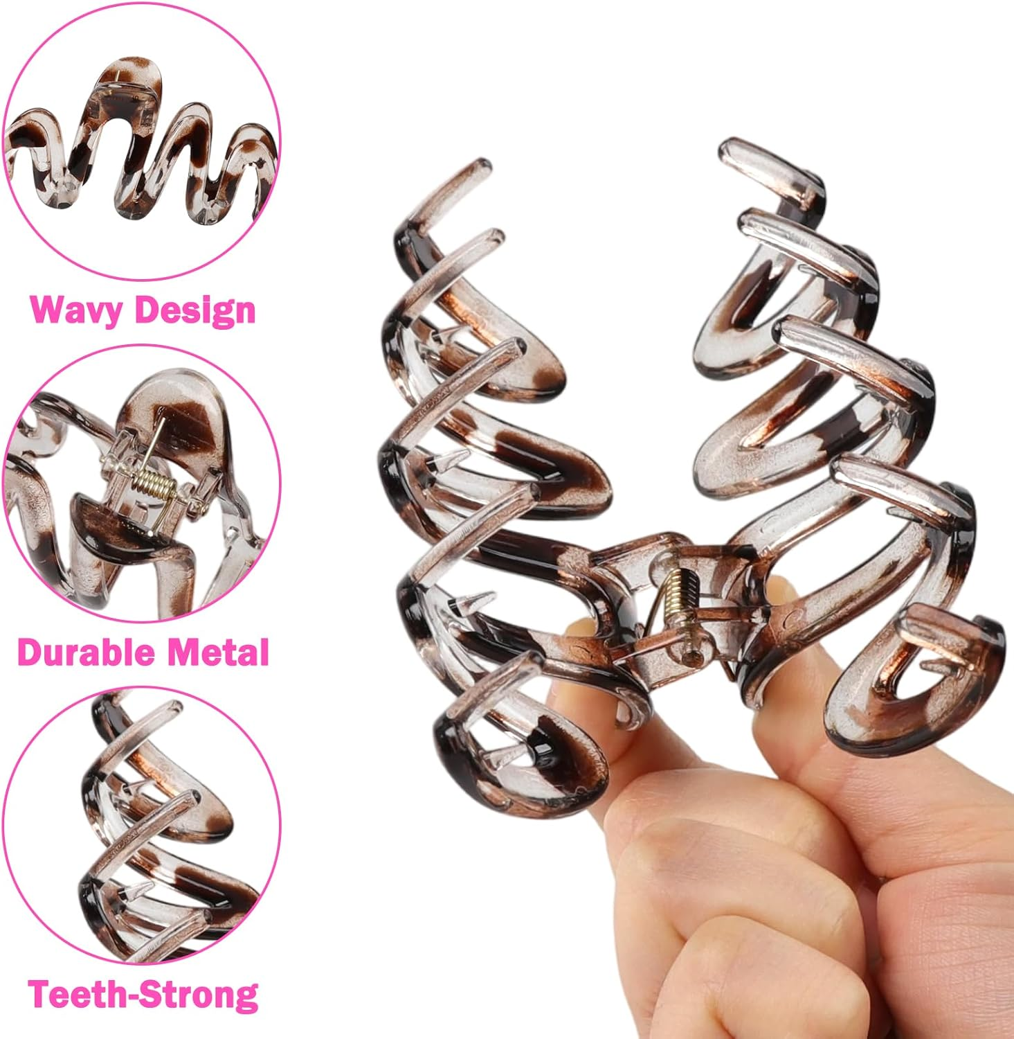 Pack of 4 Large Wavy Hair Clips, Large, 10.5 X 12 Cm, Claw Clip, Non-Slip Hair Clips, Women, Vintage Simple Hair Clip, for Women, Girls, Thick, Thin, Long Hair image number 3