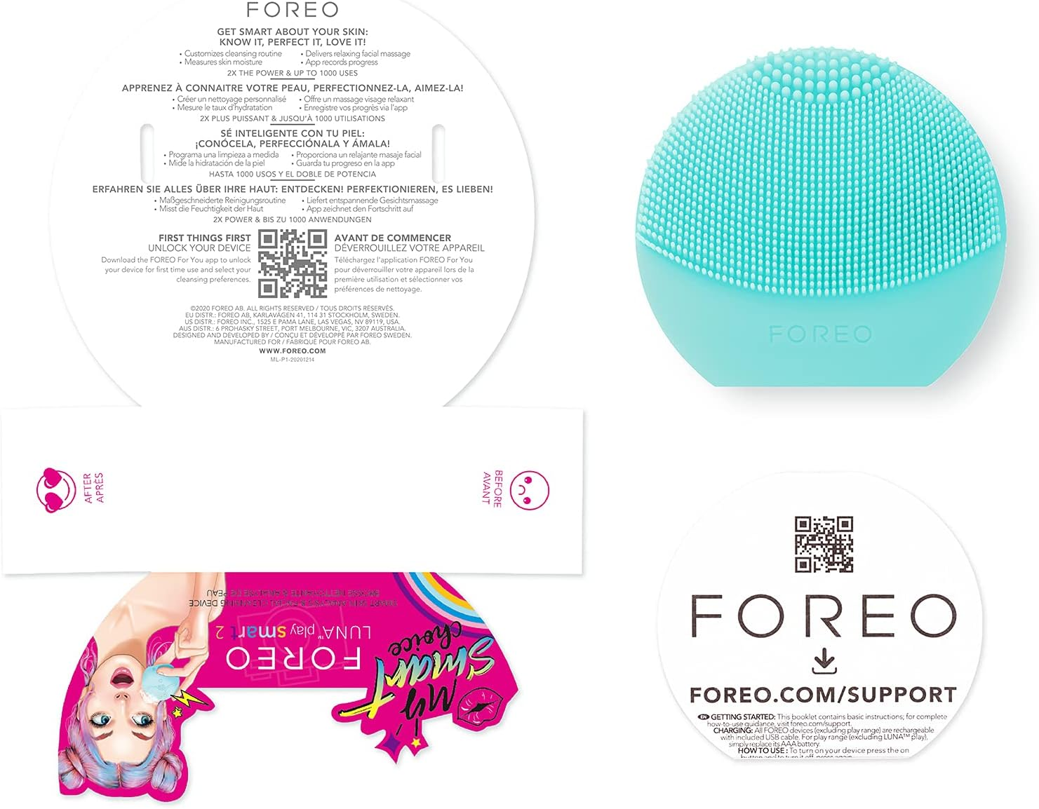 FOREO LUNA Play Smart 2 Mint for You, Skin Analysis & Facial Cleansing Device for All Skin Types, Ultra-Hygienic Silicone, T-Sonic Massage, App-Connected, Replacable AAA Batteries