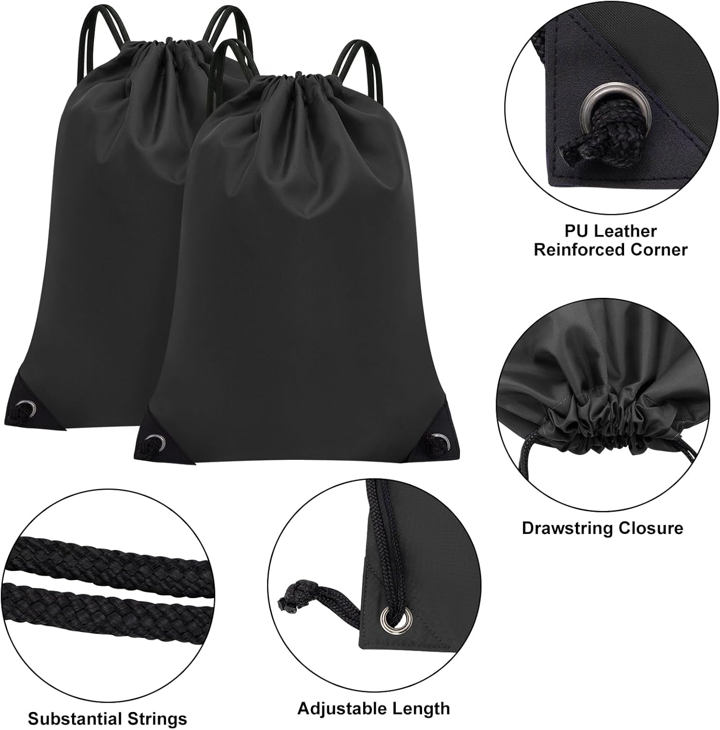 2PCS Drawstring Bags Bulk, String Backpack for Men Women, Cinch Bag Draw String Back Bag for Gym, Sports, Travel image number 4
