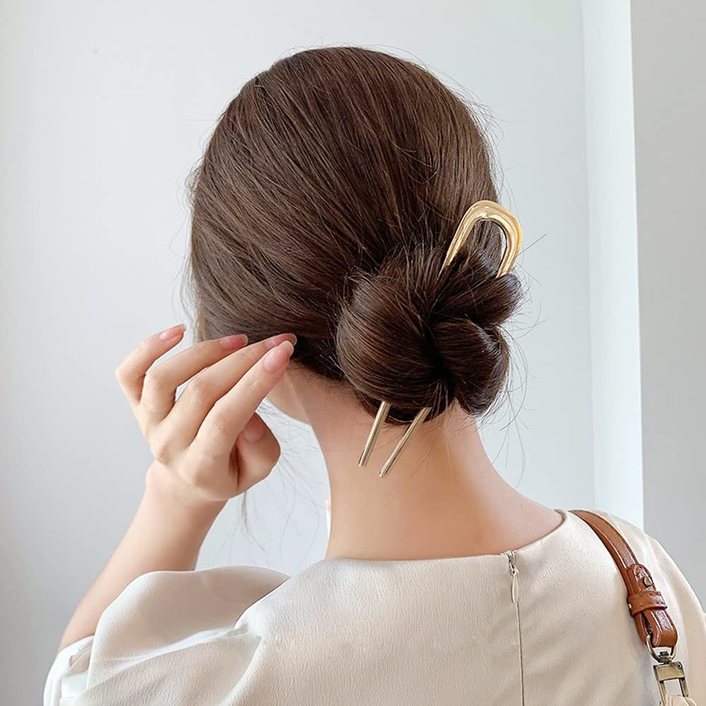 Metal Hair Pin U Shape Vintage Hair Pin for Longer and Thicker Hair Metal Hair Fork Updo Metal Hair Clips Hair Pins (2 Colors) image number 2