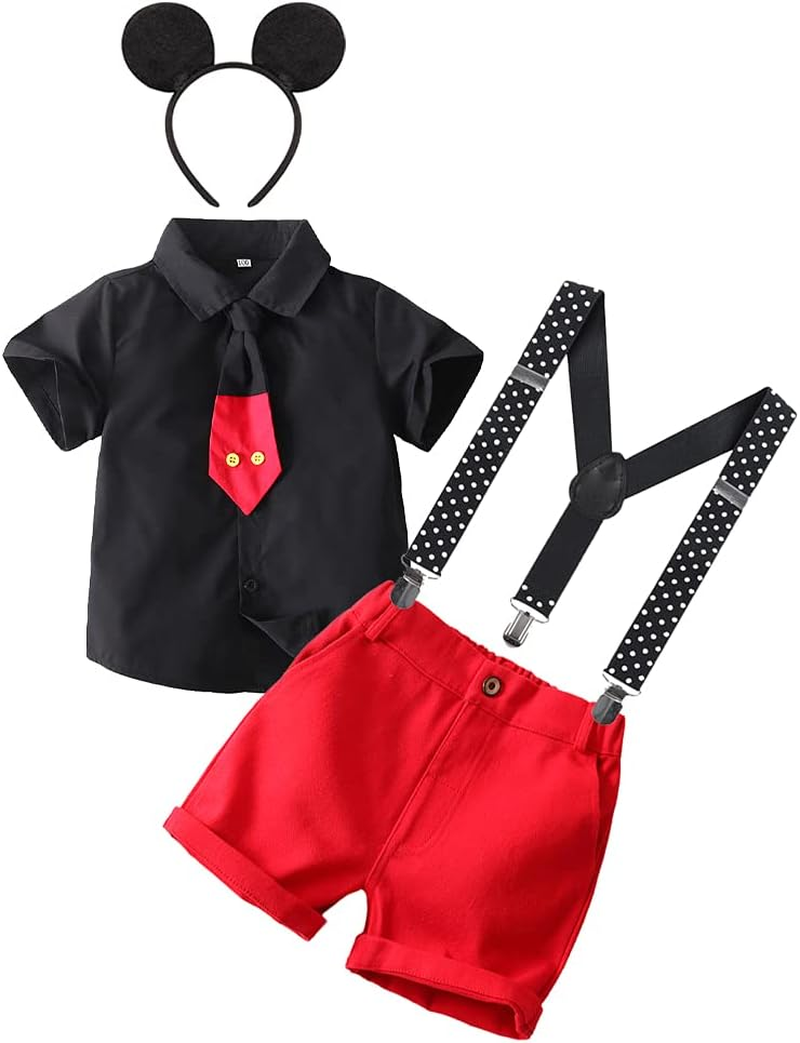 IMEKIS Baby Boys Birthday Outfit Shirt + Suspenders + Pants Cake Smash Kids Halloween Cosplay Costume