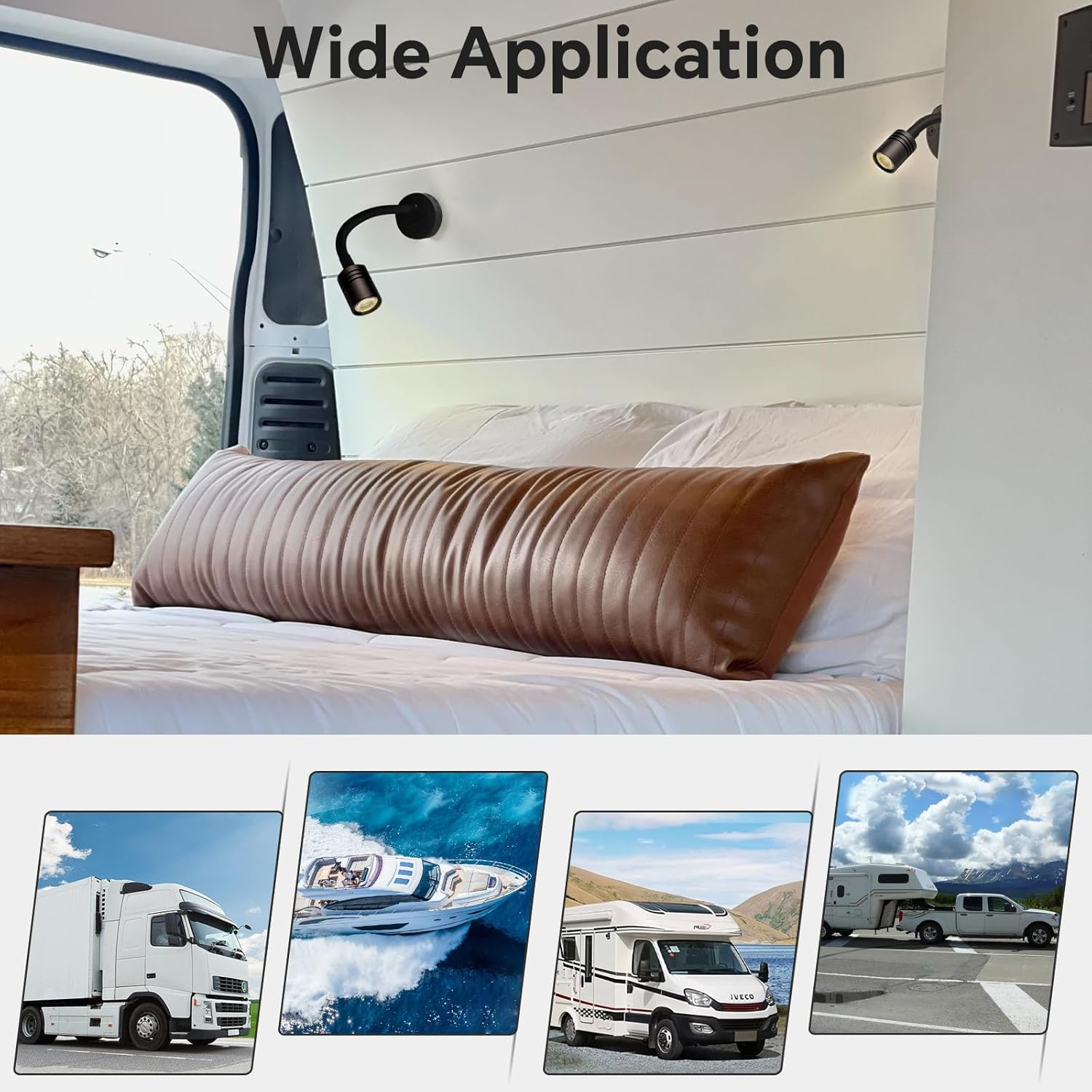 Obeaming 12 V Reading Lamp Caravan Boat Dimmable Bedside Lamp Gooseneck LED Wall Lamp for Van Truck Caravan, Built-In Type C Charger & Press Dimmer Switch 3200K, 2 Pieces image number 4