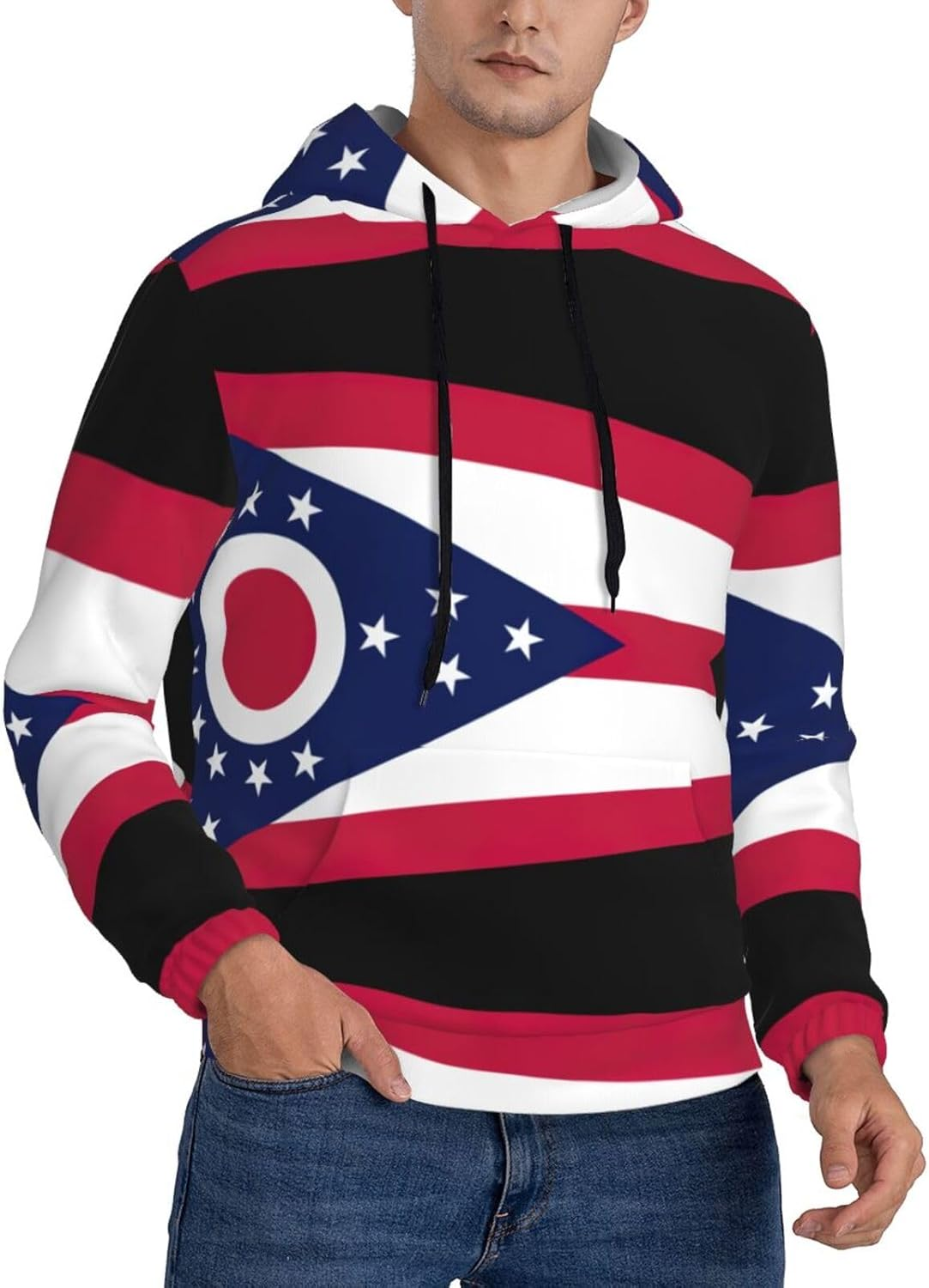 SDEGTHO Ohio State Flag Mens Christmas Oversized Hoodies Classic Hoodie Pullover Hoodies for Men Streetwear Sweatshirts image number 4