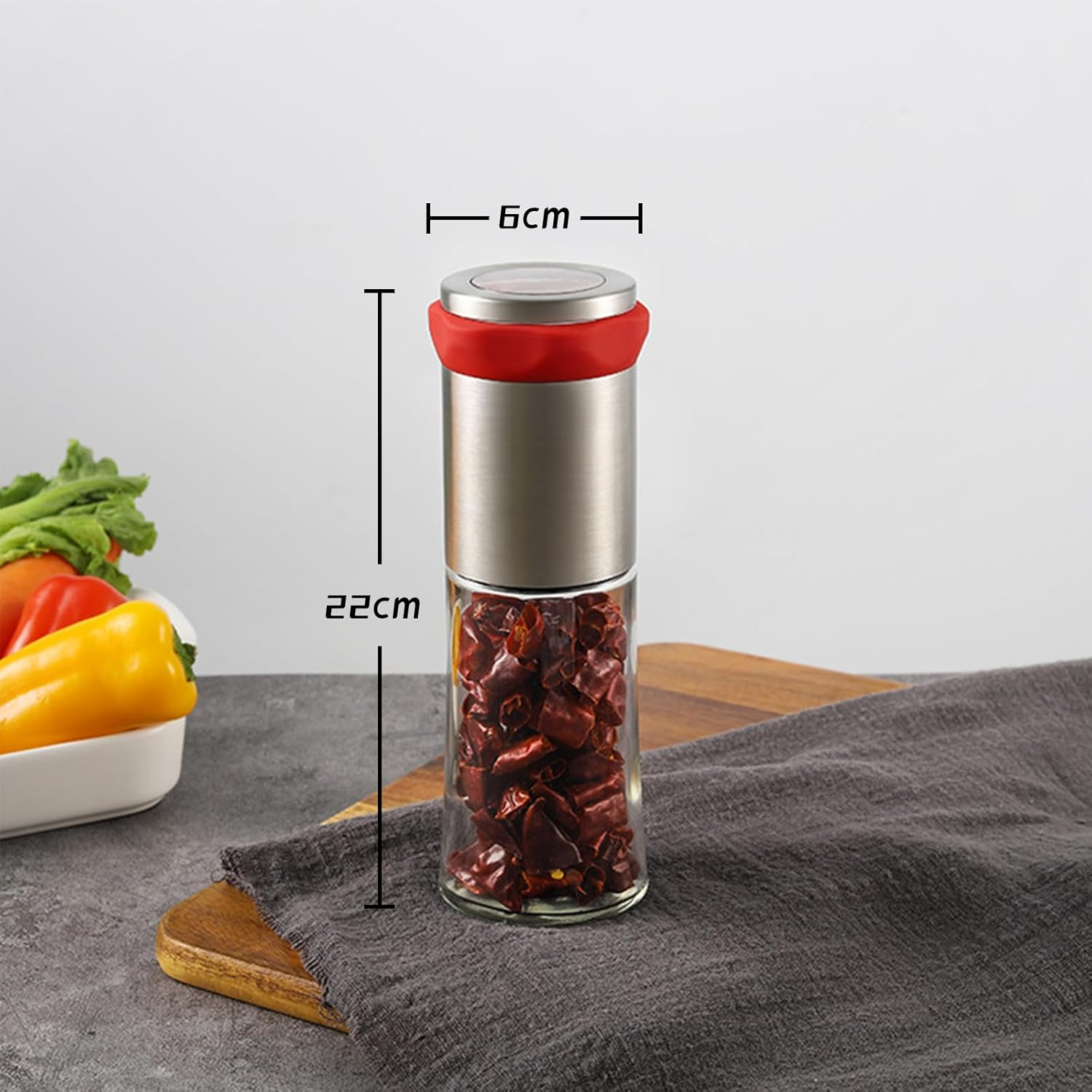 Chilli Grinder Mill, Smavles 170ML Chili Mill Stainless Steel & Glass,Chilli Cutter for Dry Chillies image number 5