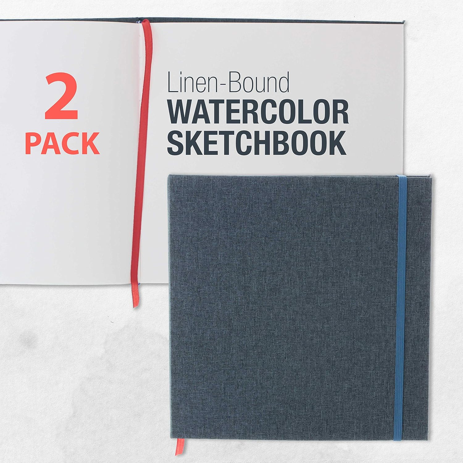 U.S. Art Supply 8.5" X 8.5" Watercolor Book, 2 Pack, 76 Sheets, 110 Lb (230 GSM) - Linen-Bound Hardcover Artists Paper Pads - Acid-Free, Cold-Pressed, Brush Painting & Drawing Sketchbook Mixed Media image number 1