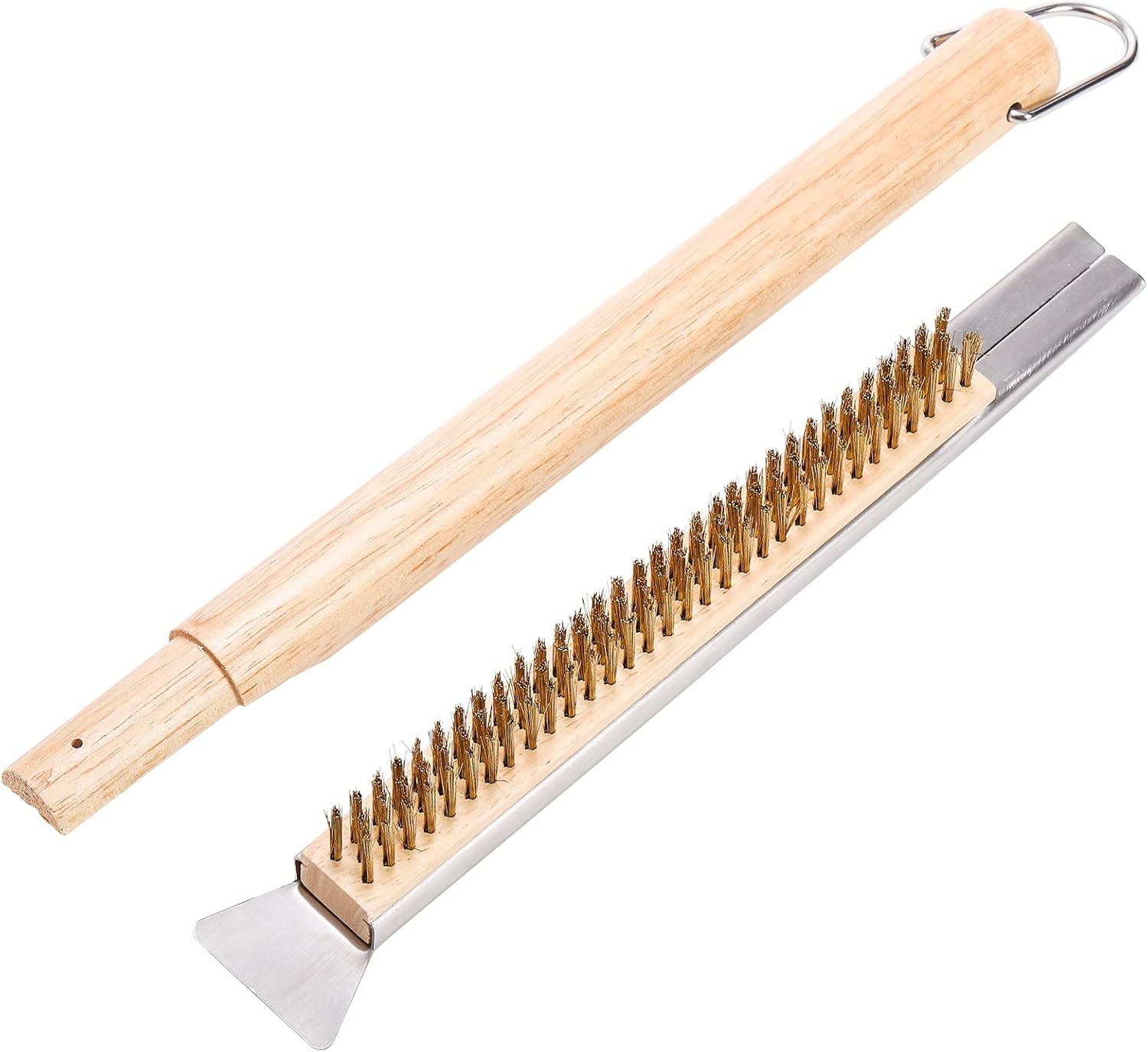 ZEAYEA 21 Inch Pizza Oven Brush with Scraper, Brass Bristles, Copper Wire Pizza Stone Cleaning Brush for BBQ Grill Cleaning, Outdoor Oven Accessories image number 5