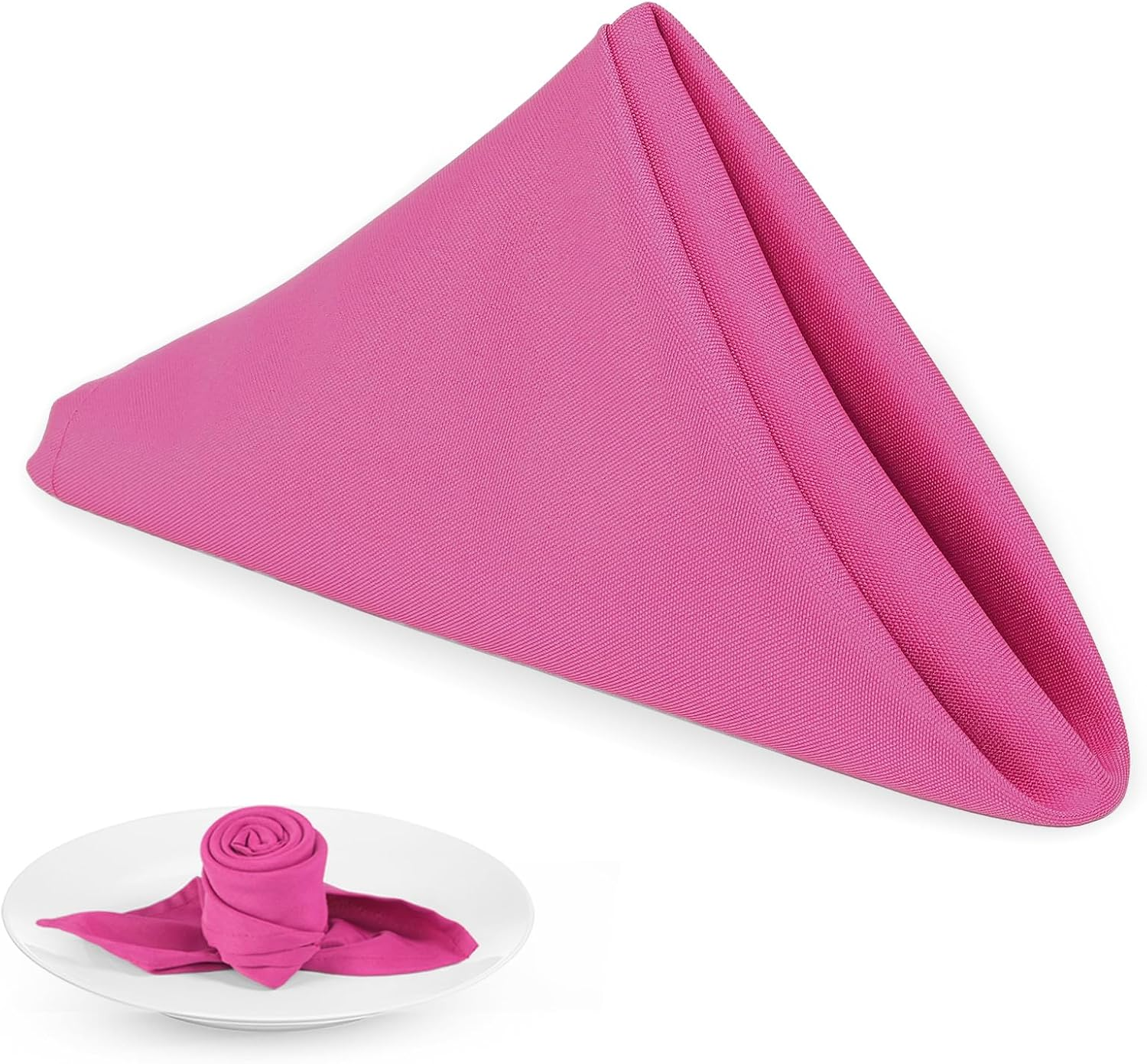 PLOYMONO Fuchsia Heavy Duty Cloth Napkins - 17 X 17 Inch Solid Washable Polyester Dinner Napkins - Set of 8 Napkins with Hemmed Edges - Great for Weddings, Parties, Banquets Dinner & More - Beige image number 3