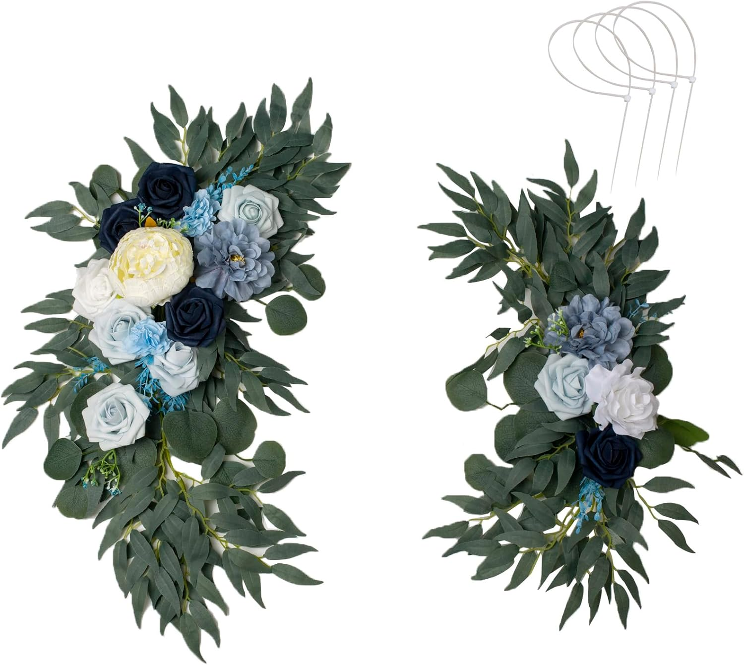 Aitnwoy Artificial Wedding Arch Flowers Kit 2 Pcs Dust Rose Flowers Silk Peony Floral Swag Welcome Sign for Wedding Ceremony Party Home Garland Decor