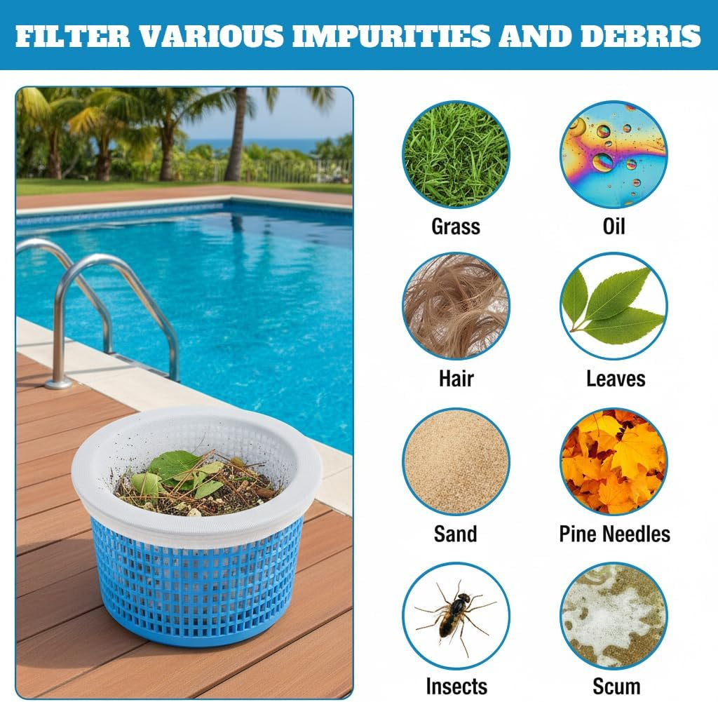 30 Pack Reusable Pool Skimmer Socks - Ultra Fine Mesh Pool Filter Socks for Leaves, Hair, Grass & Sand, Fits Most Skimmer Baskets for Pool and Spa (White) (30-Pack) image number 4