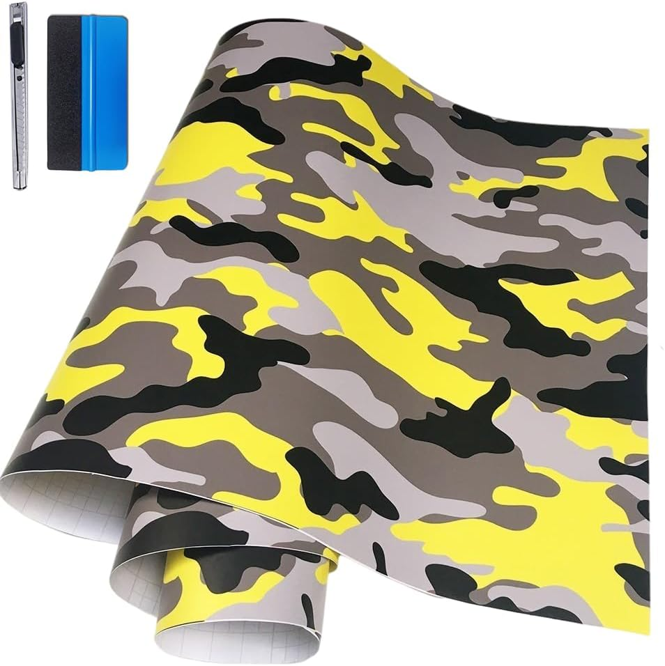 LZLRUN Car Camouflage Vinyl Wrap Film Roll Arctic Snow Camo Decal Sticker for Car Console Computer Laptop Bike Motorcycle Digtial Yellow 1Ft X 5Ft image number 3