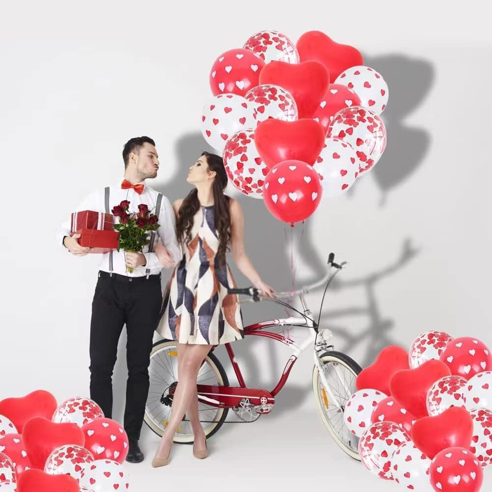 50Pcs Red White Heart Valentines Day Latex Balloons with 2 Ribbons for Romantic Decorations Engagement Wedding Anniversary Birthday Supplies image number 5