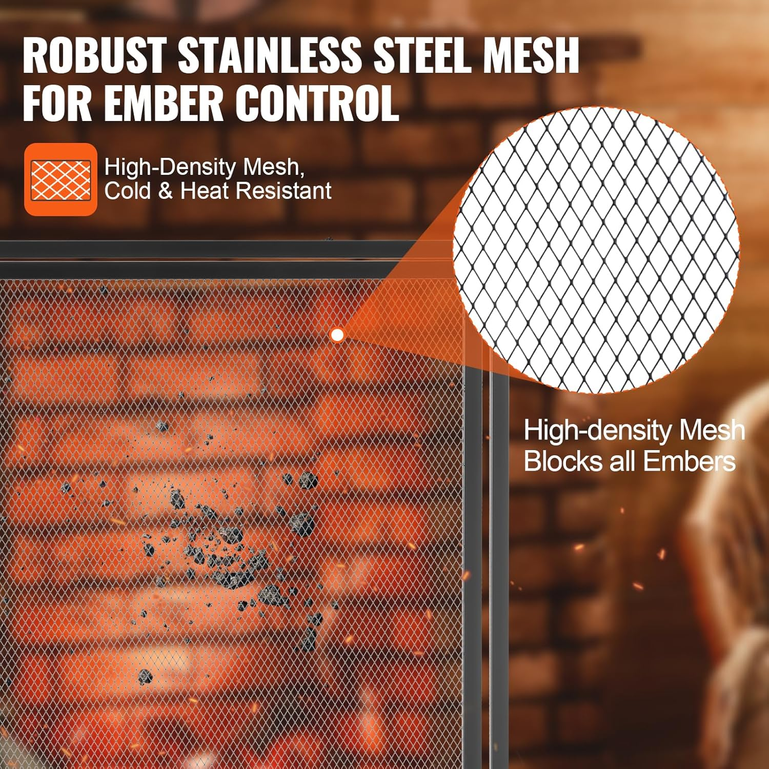 VEVOR Fireplace Screen 1 Panel with Door, Sturdy Iron Mesh Fireplace Screen, 990(L) X780(H) MM Spark Guard Cover, Simple Installation, Free Standing Fire Fence Grate for Living Room Home Decor Modern