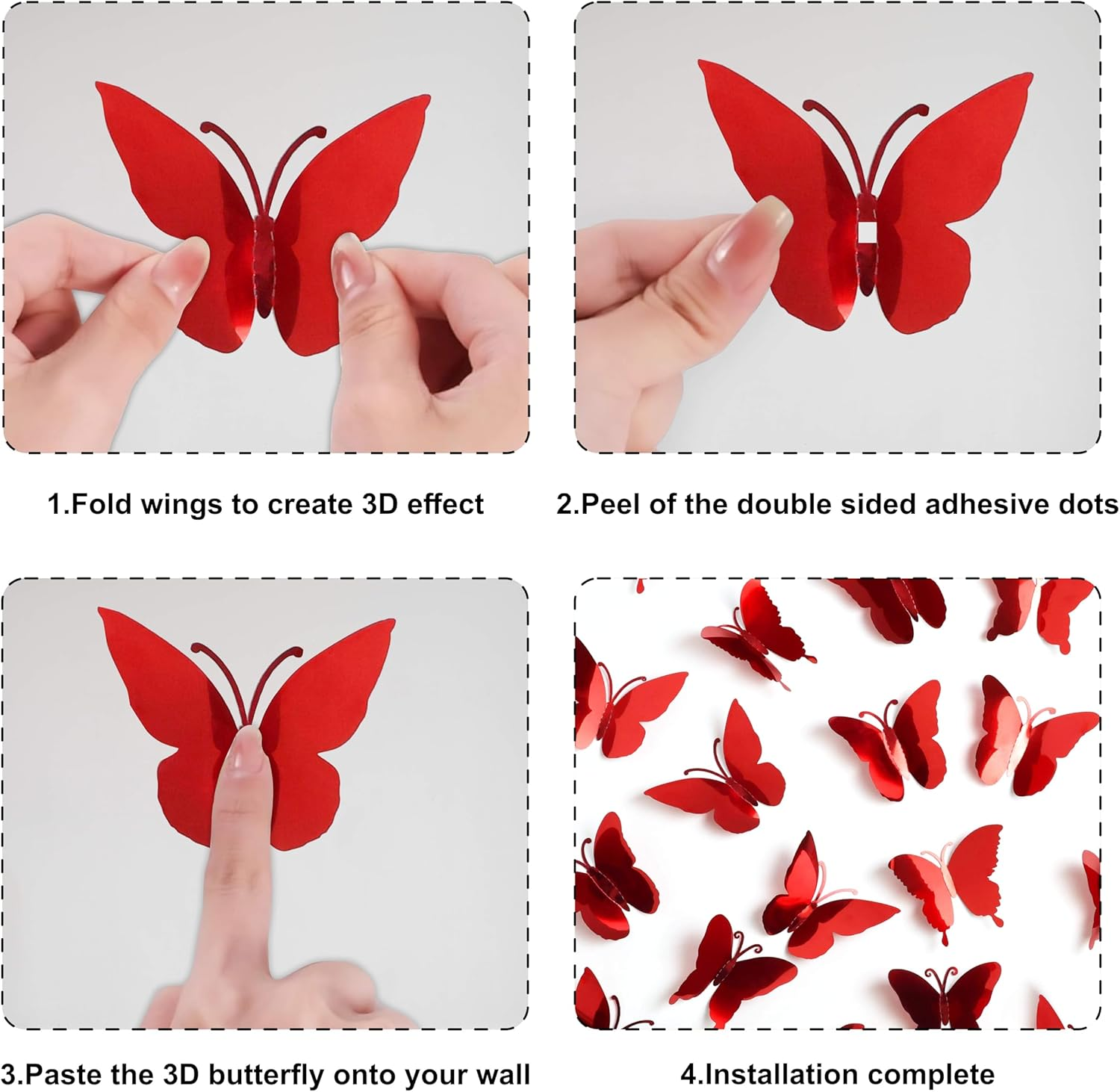 3D DIY Mirror Metallic Butterfly Wall Decor, Red, 48Pcs 4 Styles 3 Sizes, Removable Stickers Wall Decor Room Mural for Party Cake Decoration Kids Bedroom Nursery Classroom Wedding Decor DIY&hellip; - Gold Butterfly image number 7