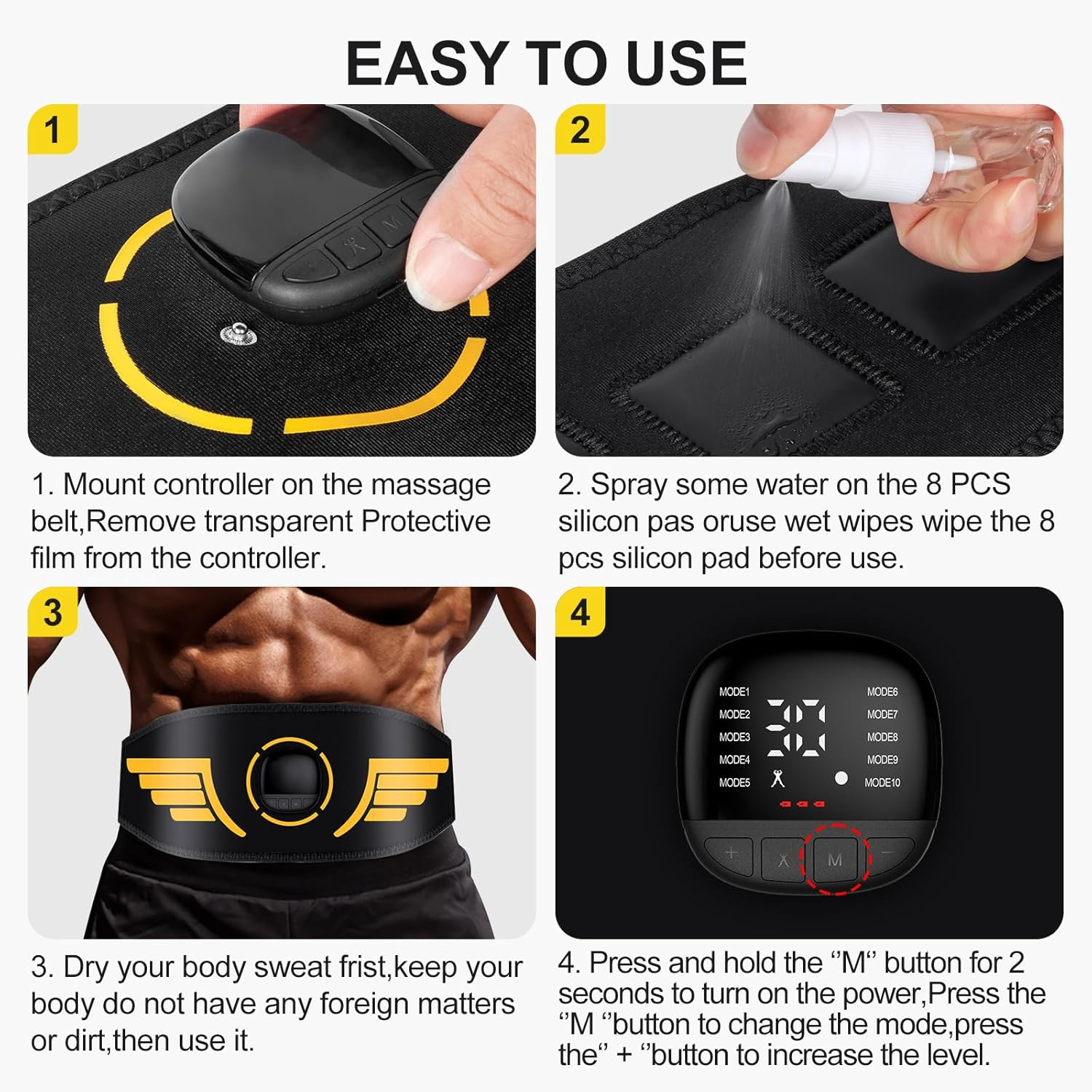 EMS Abdominal Muscle Trainer, Electric Abdominal Muscle Trainer, EMS Training Device with 10 Modes and 30 Intensities, EMS Muscle Stimulation Electric USB Rechargeable Portable for Abdomen, Arms, Leg image number 1
