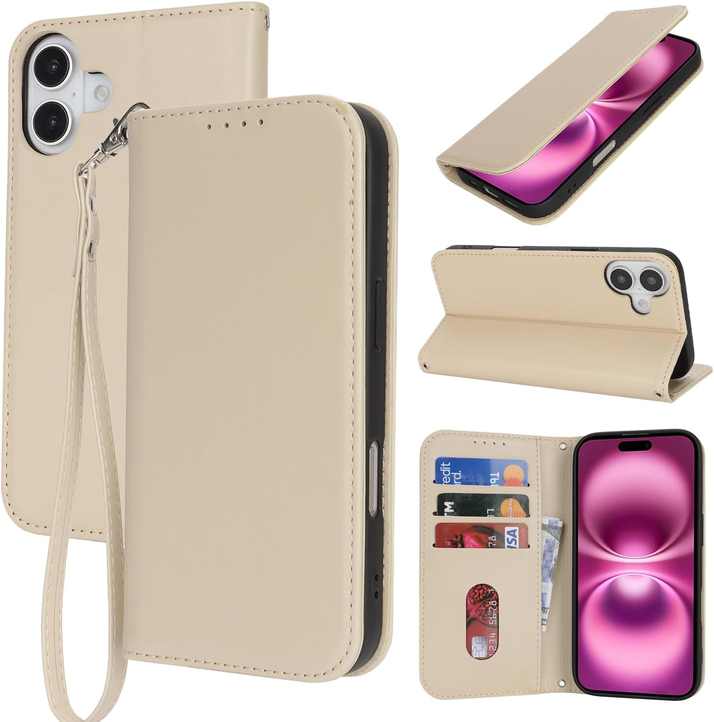 For Iphone 11 Case Leather Wallet Magnetic Flip Cover with Wrist Strap Card Holders Sunyoo Case Women Men RFID Blocking Porte Feuille Portefeuille Coque &Eacute;tui for Iphone11 Pour Femmes Homme Black image number 2