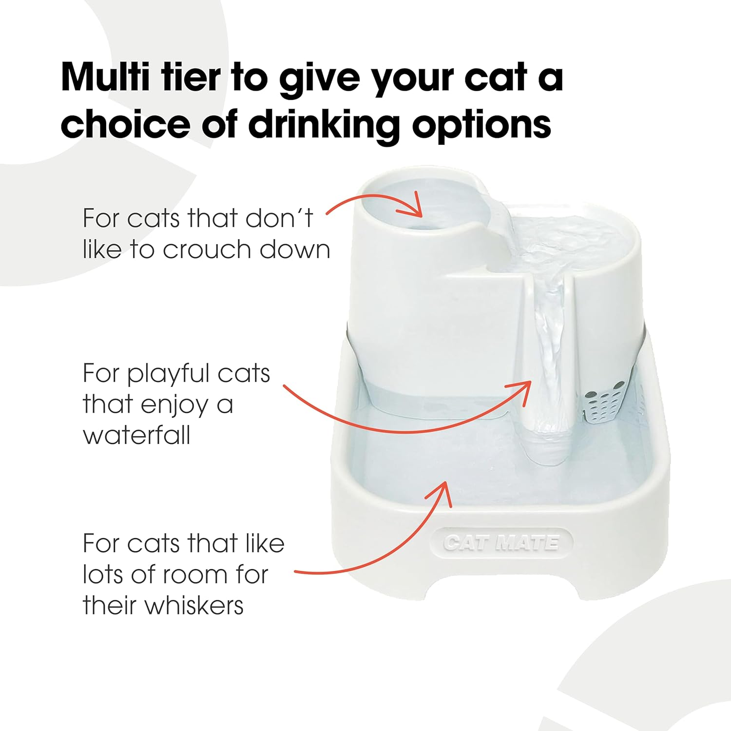 Cat Mate Multi-Level Pet Water Fountain (335) - for Cats & Small Dogs, Quiet and Hygienic Drinking Fountain, 2 Litre Capacity, White image number 1