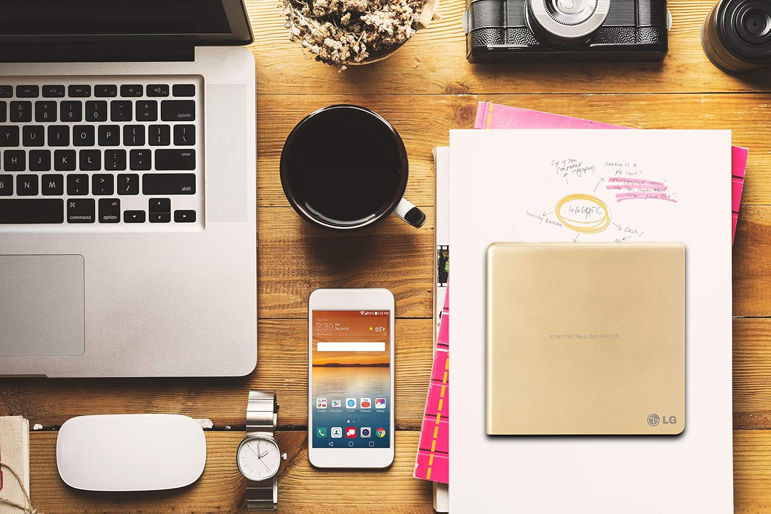 LG Electronics 8X USB 2.0 Super Multi Ultra Slim Portable DVD+/-RW External Drive with M-DISC Support, Retail (Gold) GP65NG60 - Gold image number 2