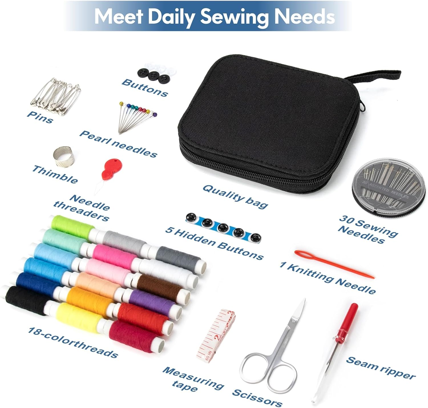 OKOMER Sewing Kit, Sewing Supplies, Sewing Kit for Adults, Needle and Thread Kit, Small Mini Sewing Kit, Travel, Basic,Beginner Sew Kit, Contains Sewing Needles, Needle Threaders, Sewing Thread Etc(M) image number 3