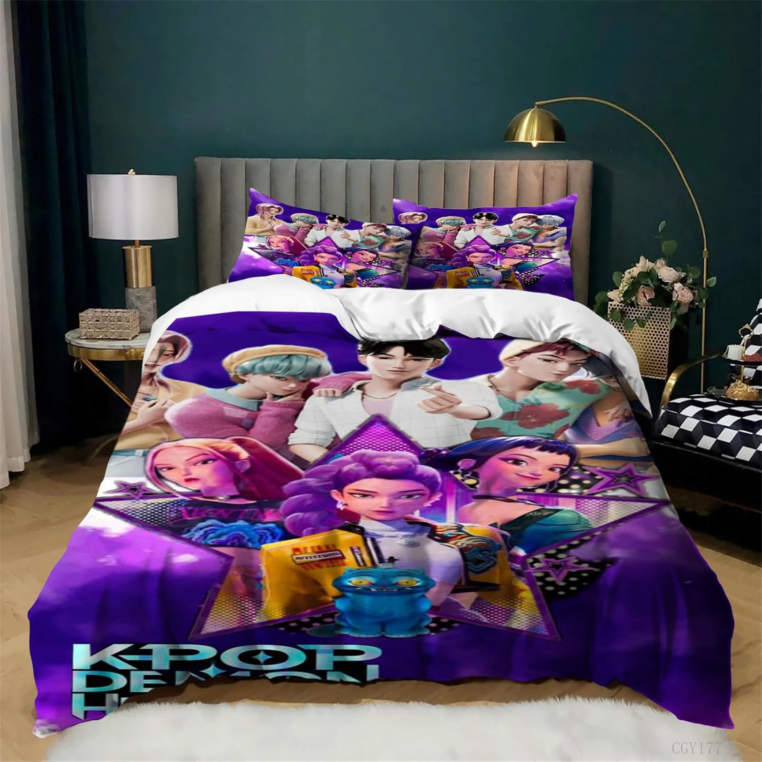 Bedding Set Ultra Soft Teens Duvet Cover Set Lightweight 3 Pieces All-Season Quilt Cover Kpop Demon Hunter Comforter Set