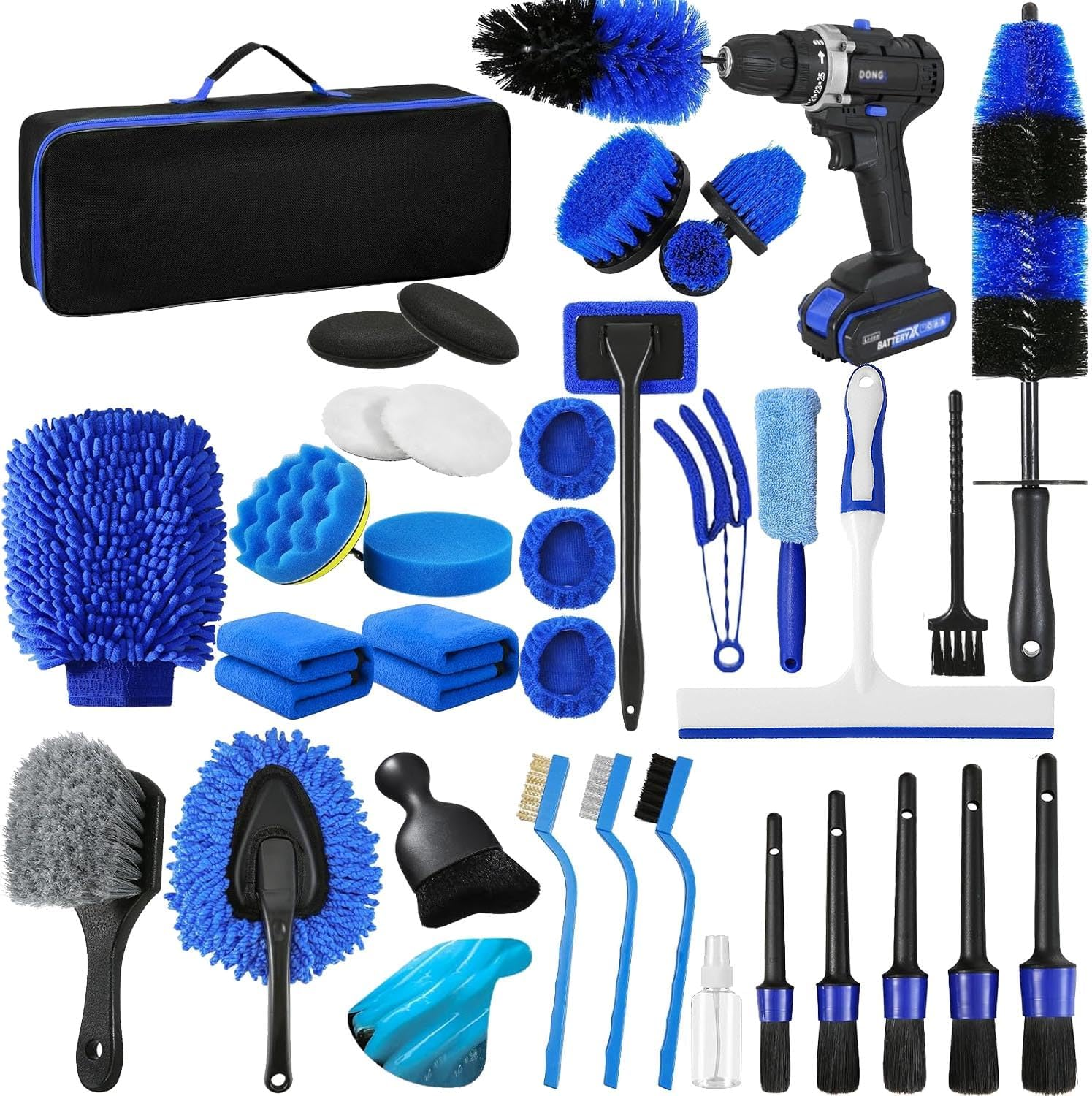 37Pcs Car Detailing Kit, Car Detailing Brush Set, Car Cleaning Kit, Car Detailing Brushes, Car Cleaning Tools Kit,Professional Car Care Kit - Car Wash Brush Kit for Interior Exterior Wheels (Blue) image number 6