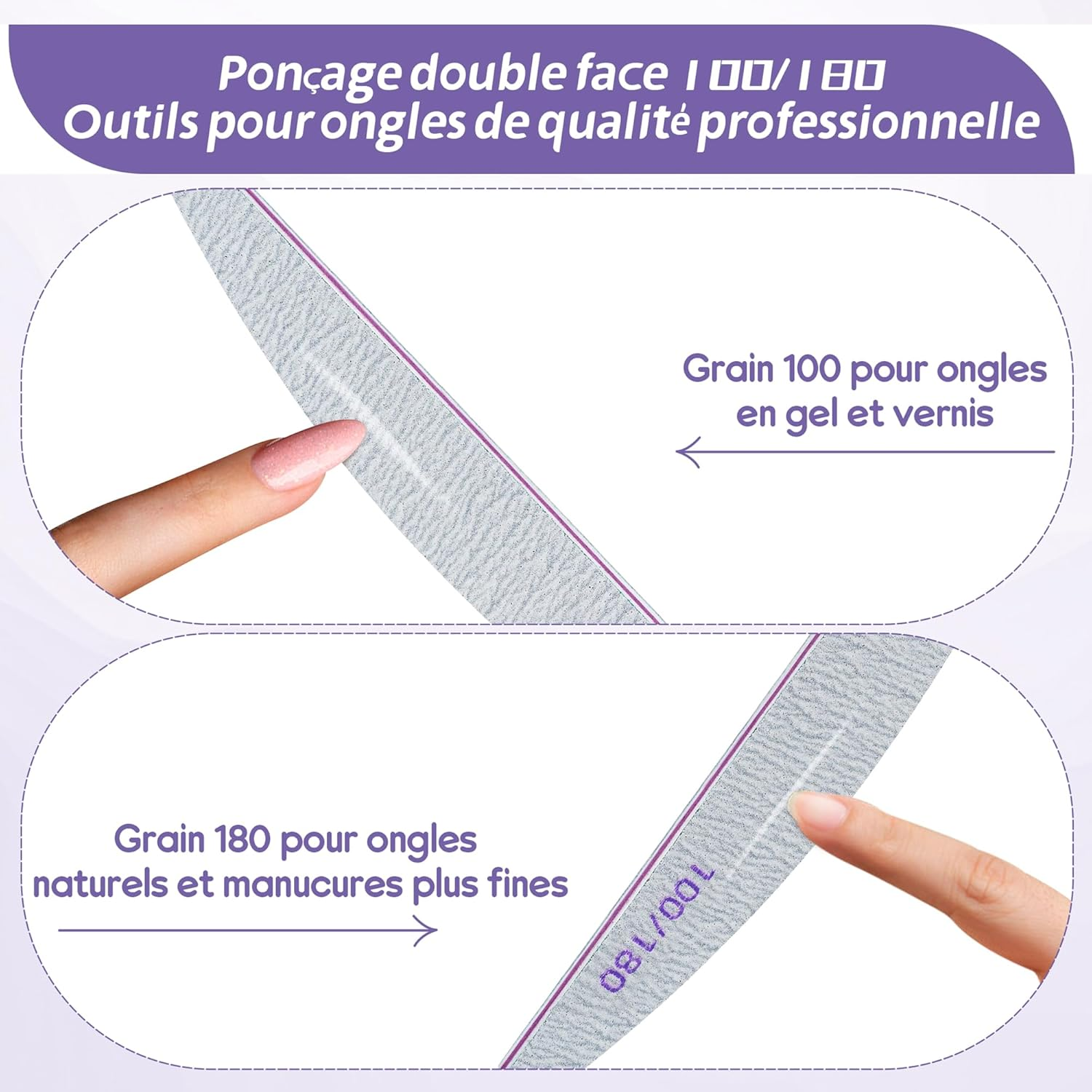 Pack of 20 Nail Files, Professional Nail Files for Gel Nails, Natural Nails, 100/180, Washable Double-Sided Nail File for Nails, Hairdressing Salon, DIY Nail Art, Pets (White) image number 2