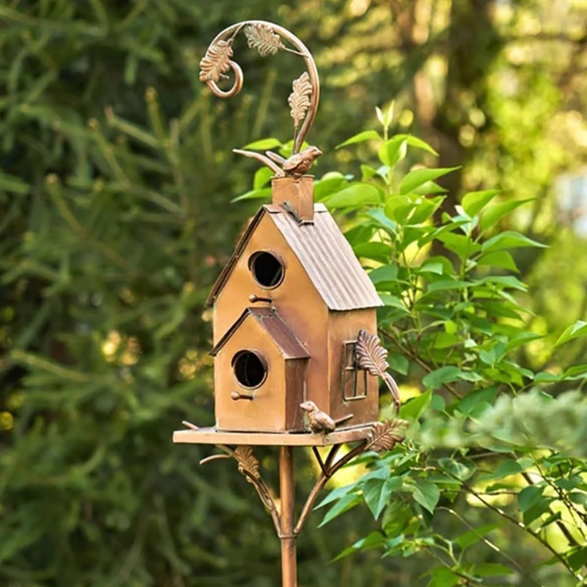 AIMALL Outdoor Iron Birdhouse Garden Stakes | Weather-Resistant Metal Bird House Decorations | Rustic Plug-In Garden Ornaments | Set of 5 Unique Designs