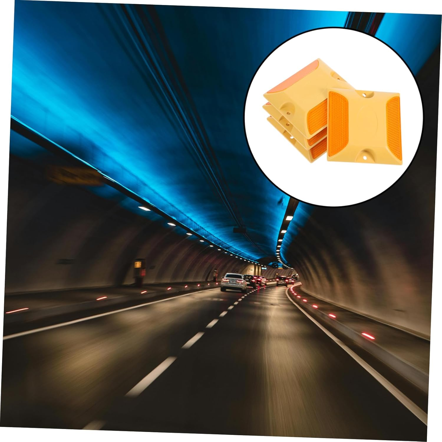 4 Pcs Yellow Dual-Sided Reflective Road Studs Abs Raised Pavement Markers for Driveway Entrance Night Visibility Car Safety Markers Outdoor Highway Reflectors image number 3